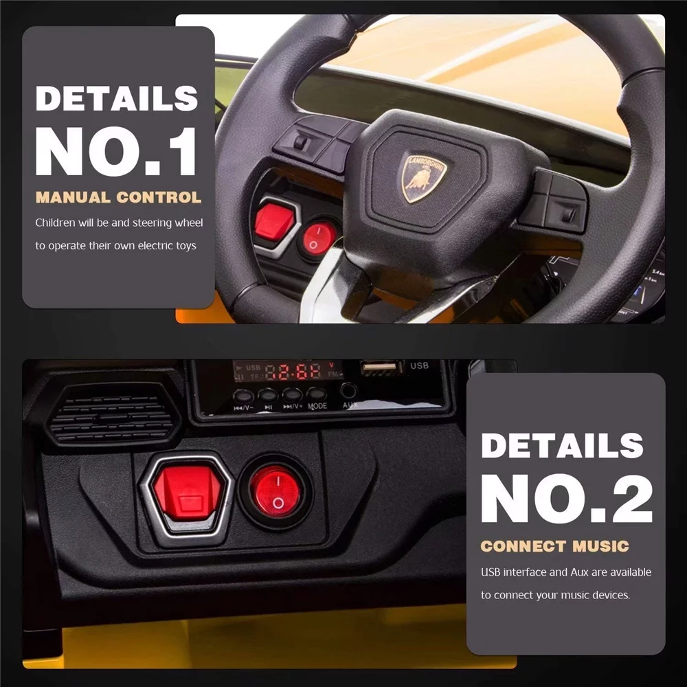 Lamborghini Urus 12V Electric Powered Ride on Car Toys for Girls Boys, Black Kids Electric Vehicles Ride on Toys with Remote Control, Foot Pedal, MP3 Player and LED Headlights, CL61 - Womvr