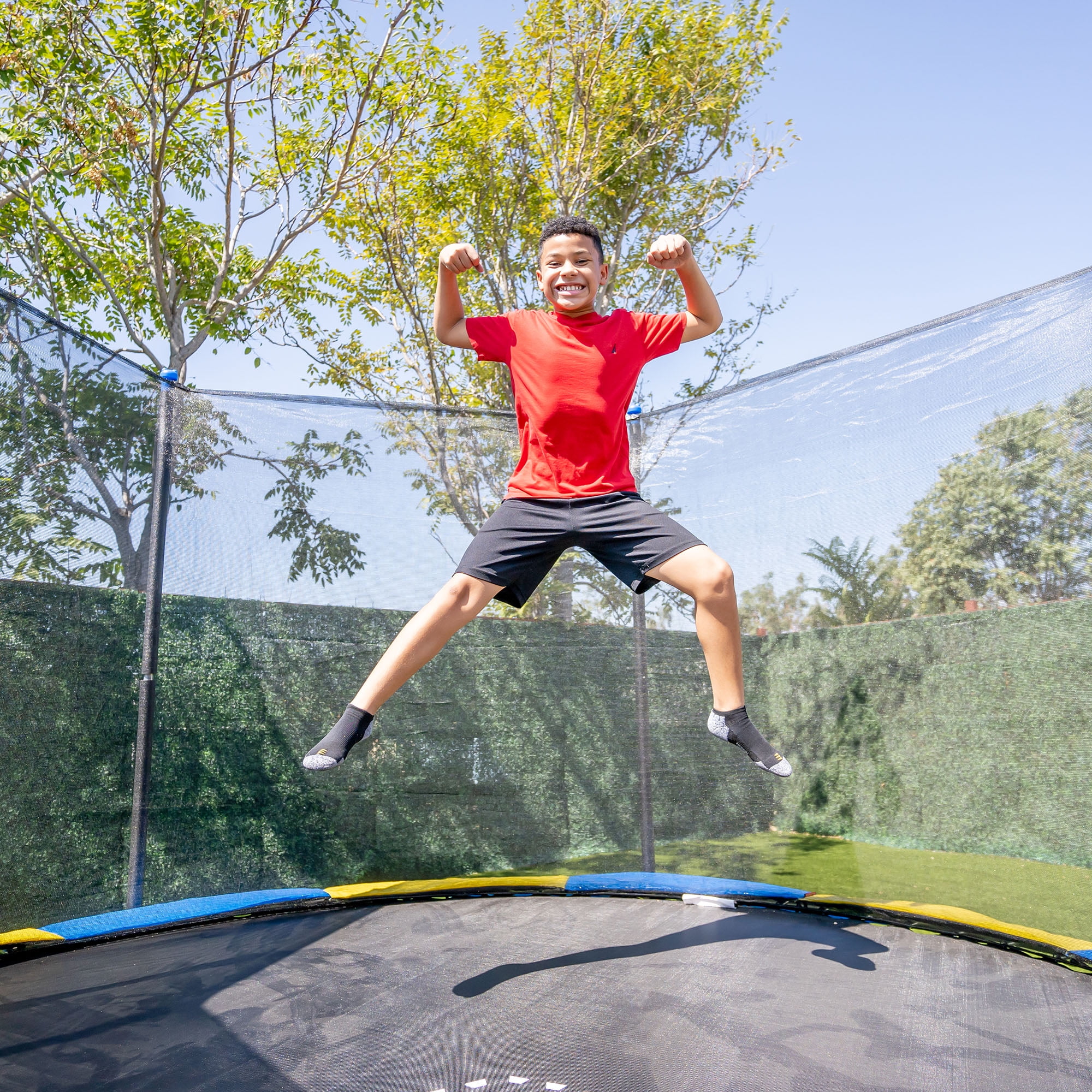 Bounce Pro 12' Trampoline with Enclosure Combo, Blue/Yellow - Womvr