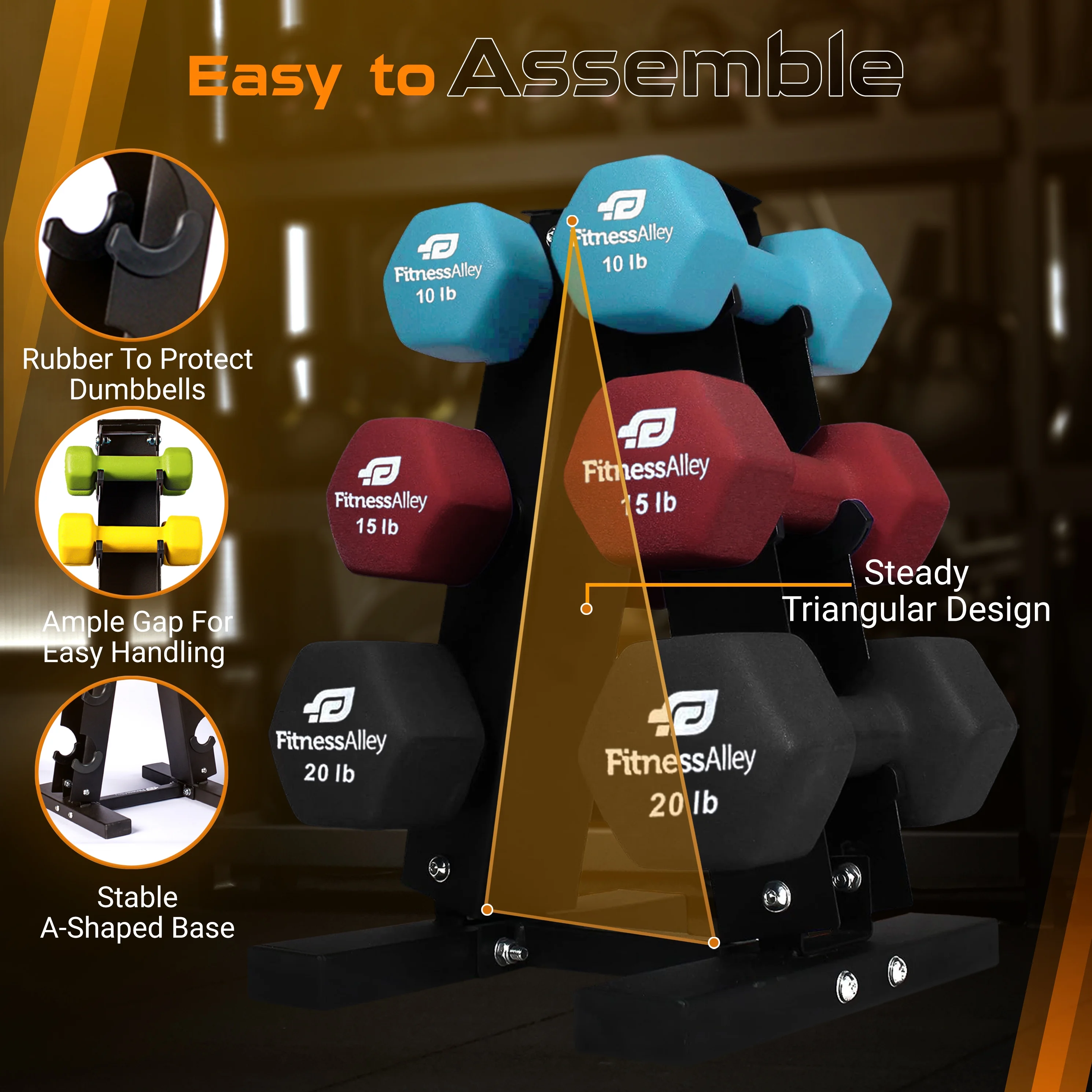 Fitness Alley Neoprene Workout Dumbbells - Non Slip, Anti Roll Exercise & Fitness Dumbbells Combo - Hex Shaped Hand weights for Men & Women(2, 4, 6, 8, & 10lb Dumbbells) - Womvr