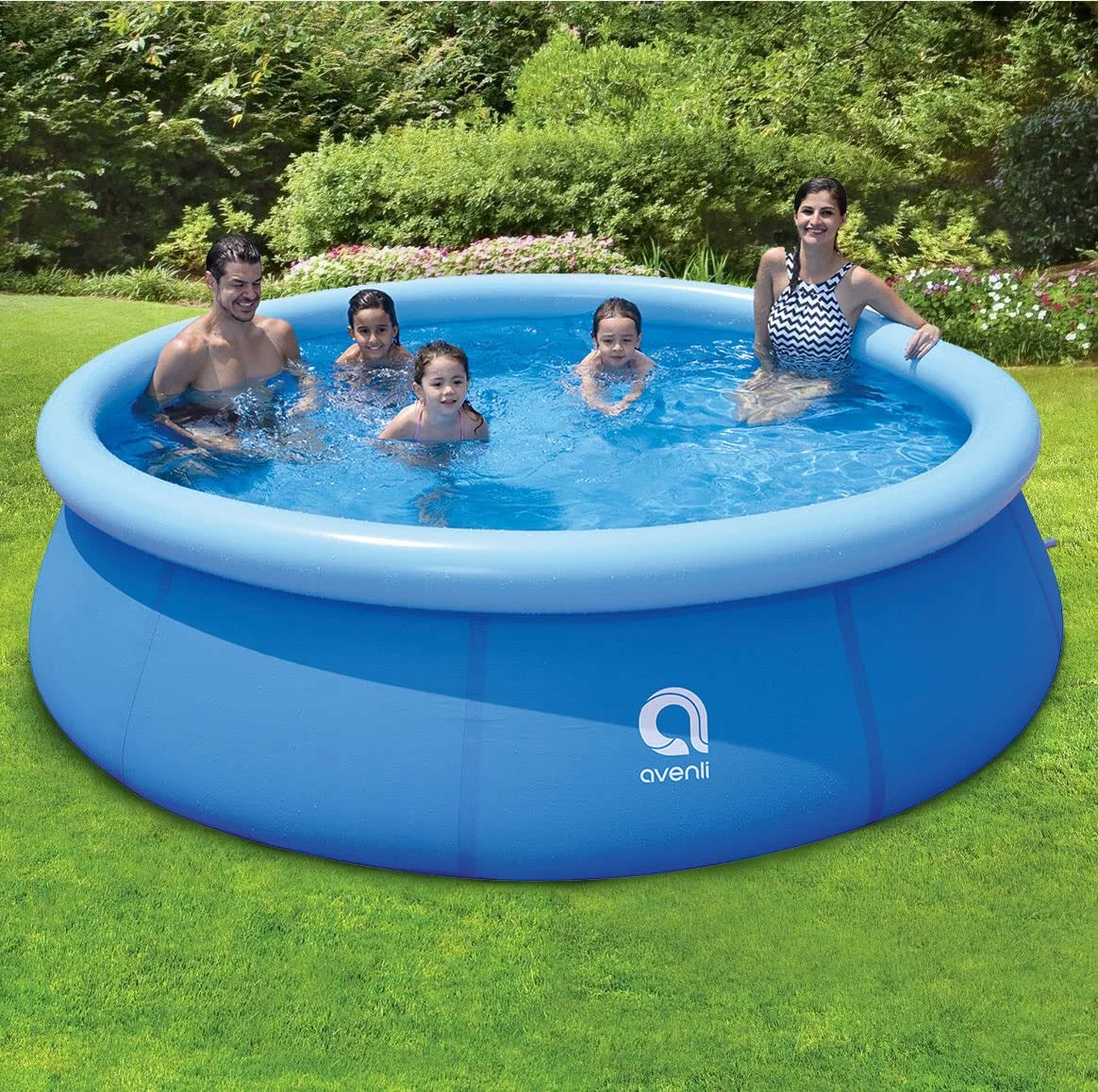 Honeydrill Above Ground Swimming Pools, Inflatable Top Ring Round Pool, Blue (10 ft x 30 in) - Womvr