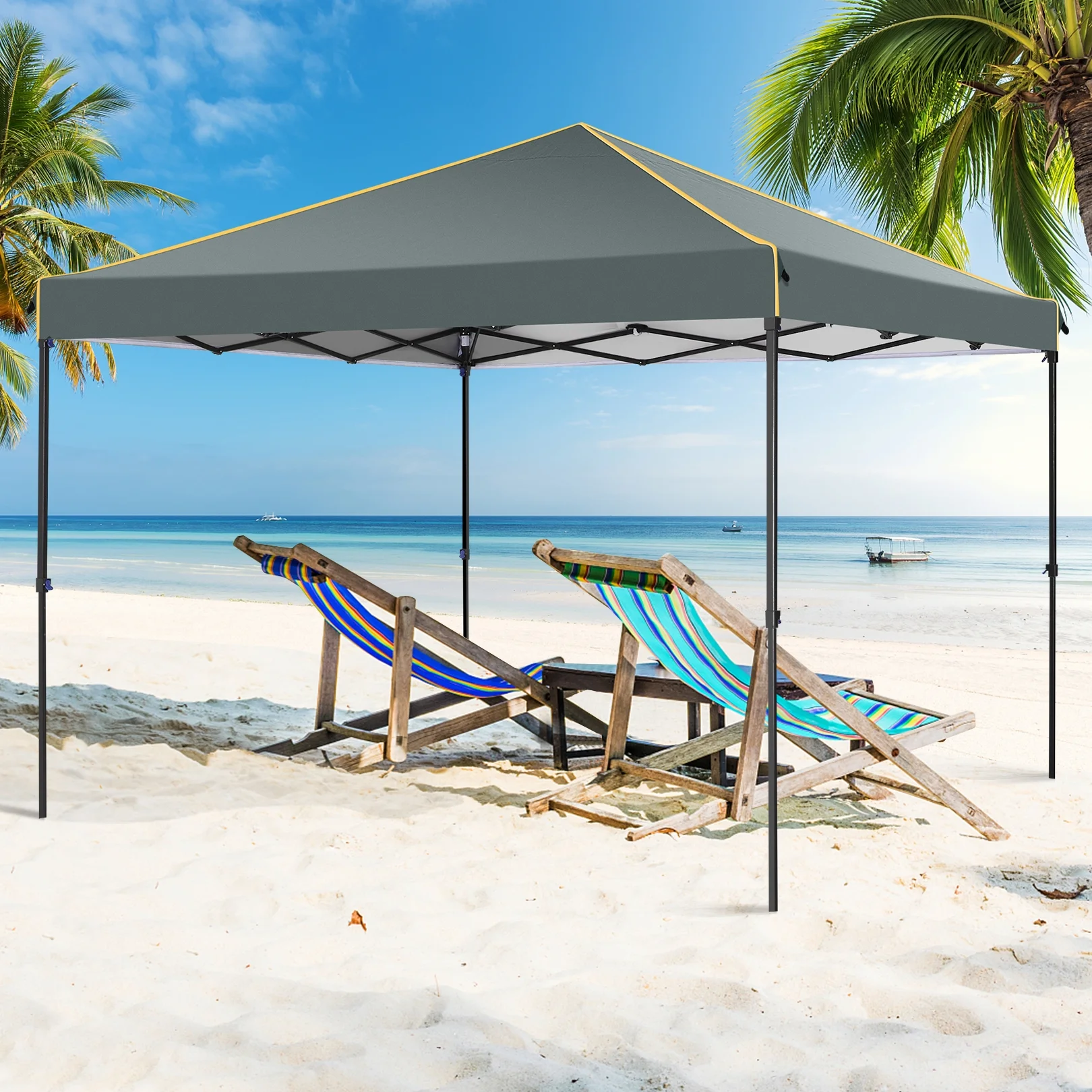SANOPY 10' x 10' Pop up Canopy, UV and Rain Resistant Canopy Shelter with 4 Removable Sidewalls and Sandbags, Outdoor Canopy with Carry Bag for Grass, Beach and Camping - Womvr