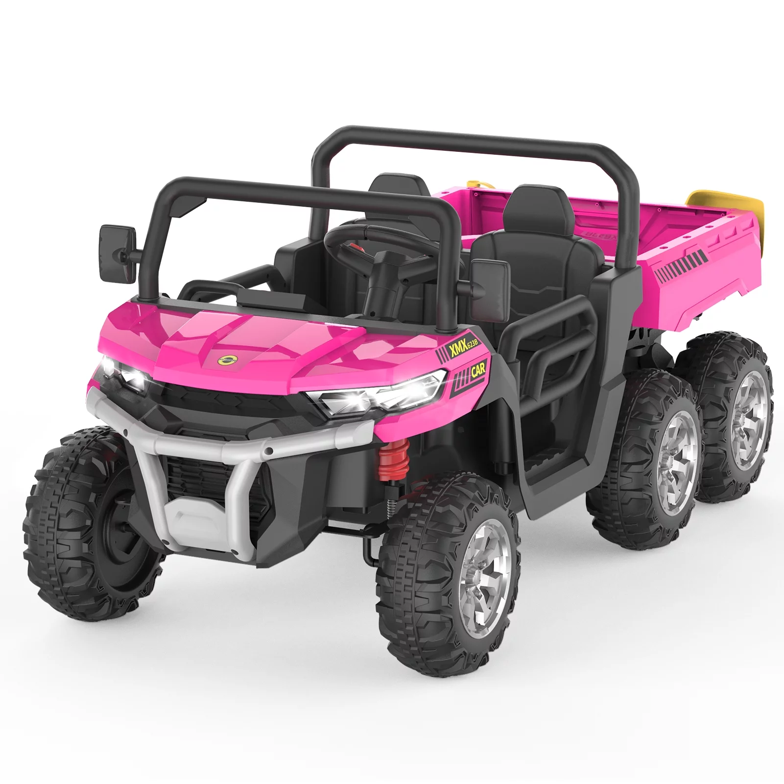 EastVita 3 in 1 Ride on Tractor, 24V Ride on Car Toy Electric Truck Vehicle ,Six-wheeled UTV Car, w/Trailer,Remote Control, LED Lights, Music, USB ,Pink - Womvr