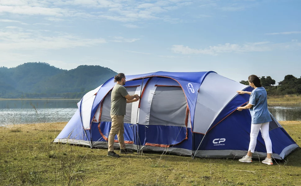 CAMPROS 12 Person Camping Tent, Easy Set up Waterproof Tent, 3 Room, Blue - Womvr