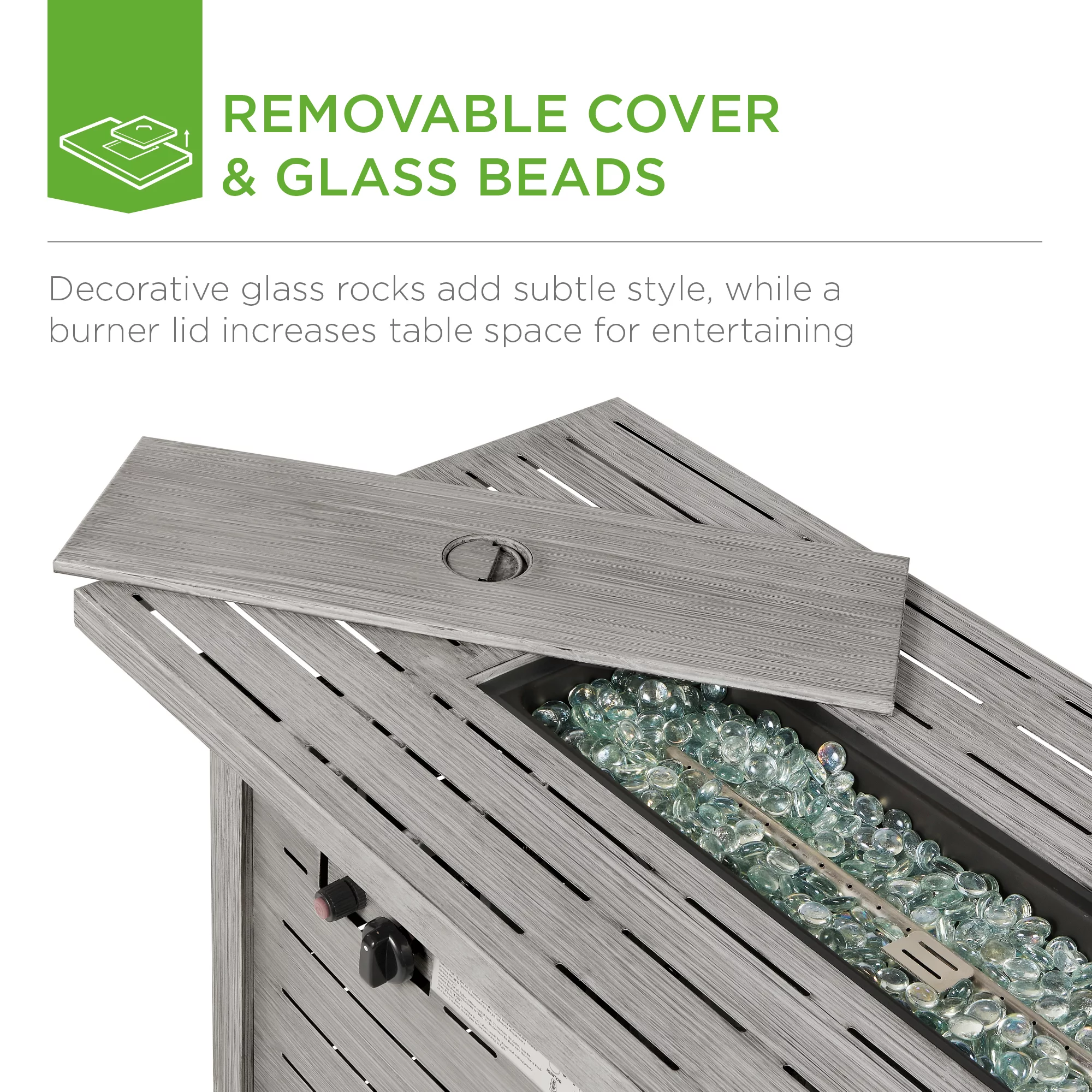 Best Choice Products 42in Fire Pit Table 50,000 BTU Rectangular Steel Propane Gas w/ Cover, Glass Beads - Gray - Womvr