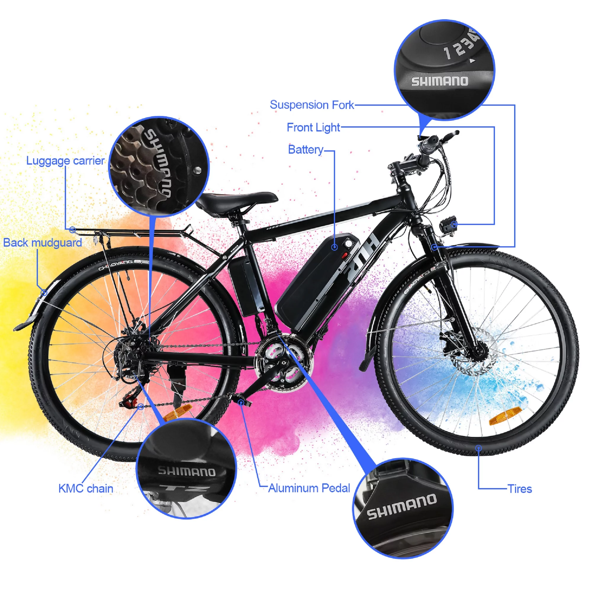 Electric Bike 350W Electric Mountain Bike 21-Speed Shifter Adult Ebike Electric Bicycle for Men Women 36V/10Ah Battery with 3 Working Models, Black - Womvr