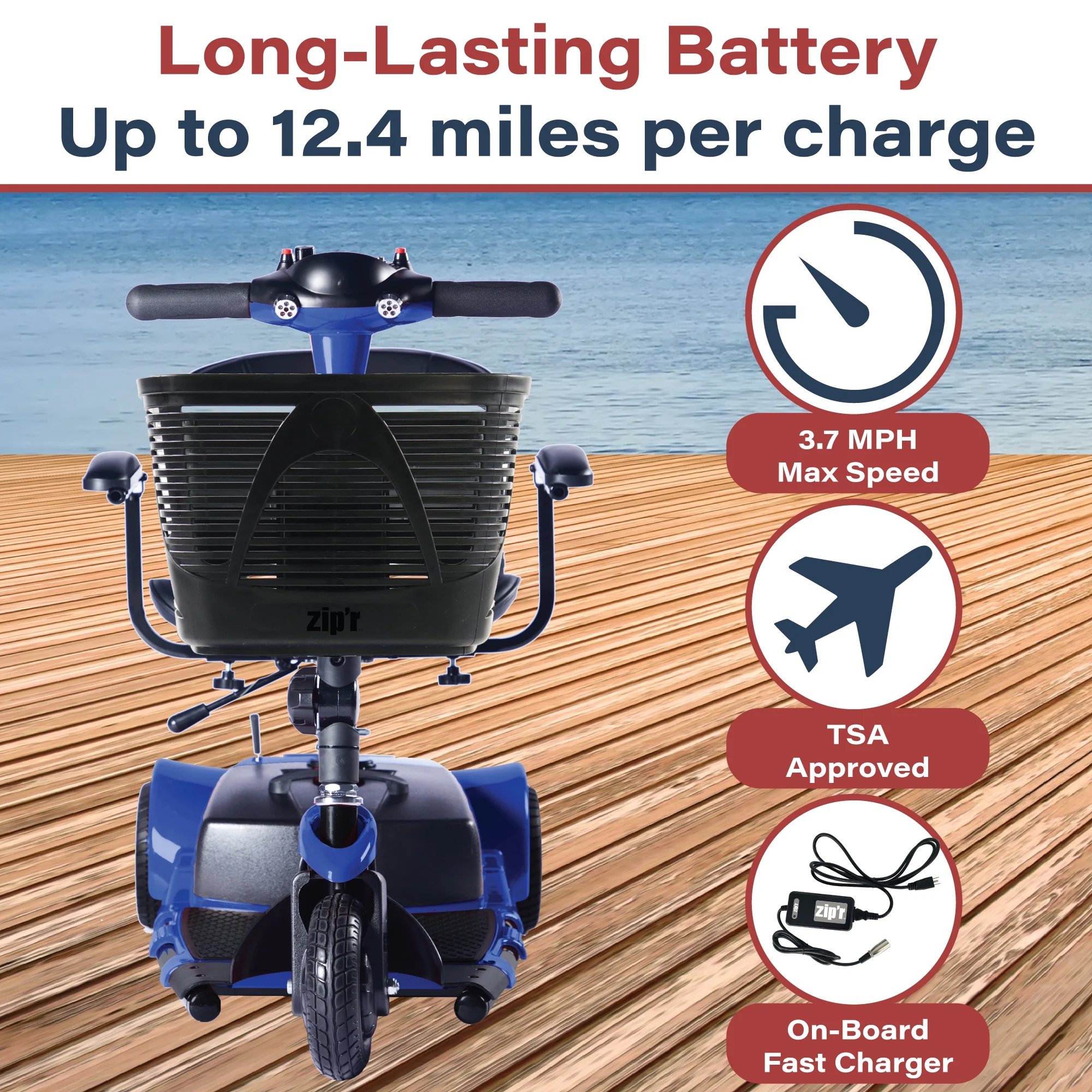 Zip'r Roo 3-Wheel Travel Mobility Scooter, Red - Womvr