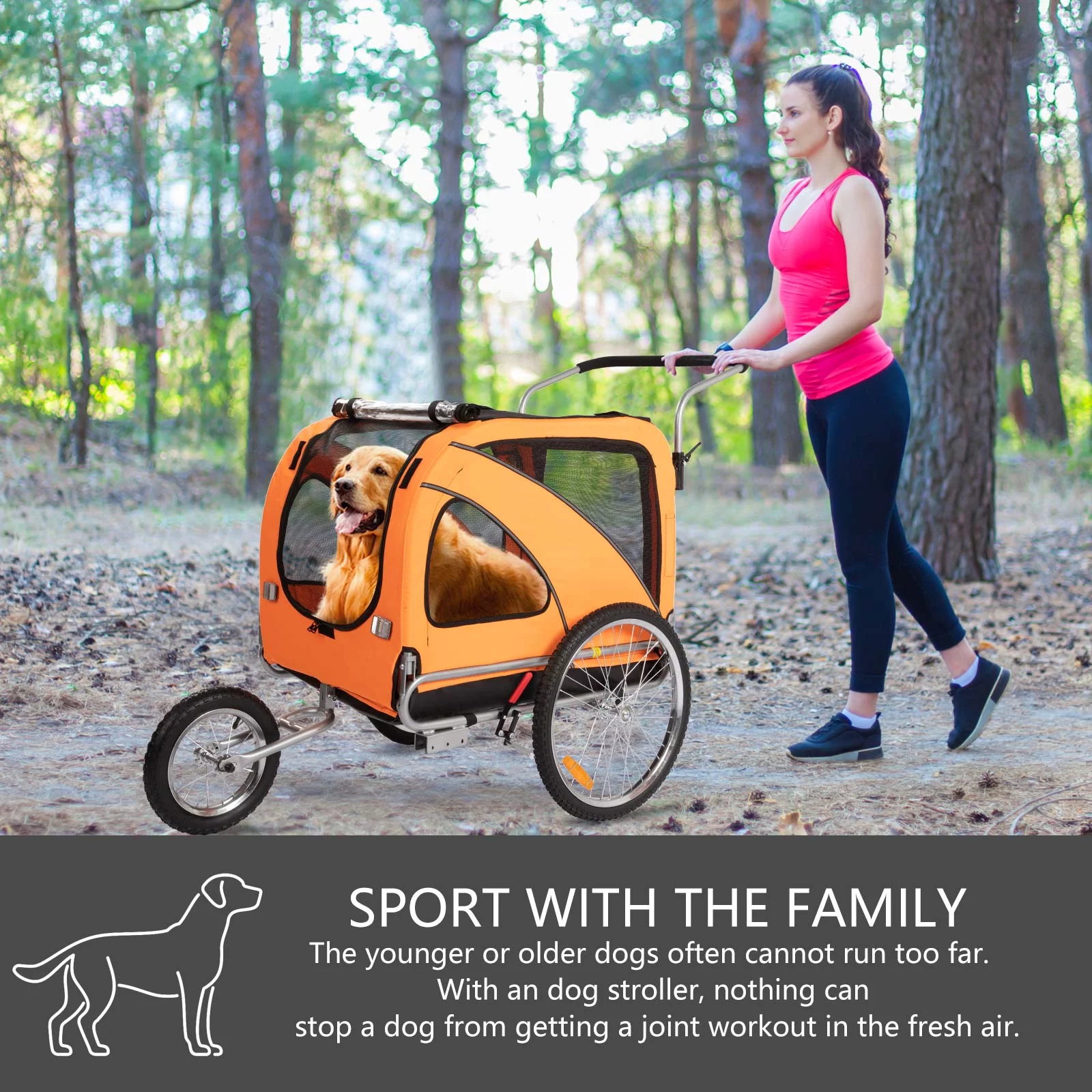 MOJAY 3-in-1 Dog Bicycle Trailer, Dog Stroller, and Dog Jogging Stroller, Red - Womvr