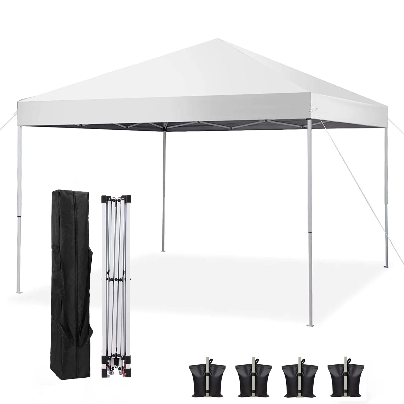 SUGIFT 10' x 10' Pop up Canopy Tent Instant Waterproof Folding Tent with 4 Sandbags, White - Womvr