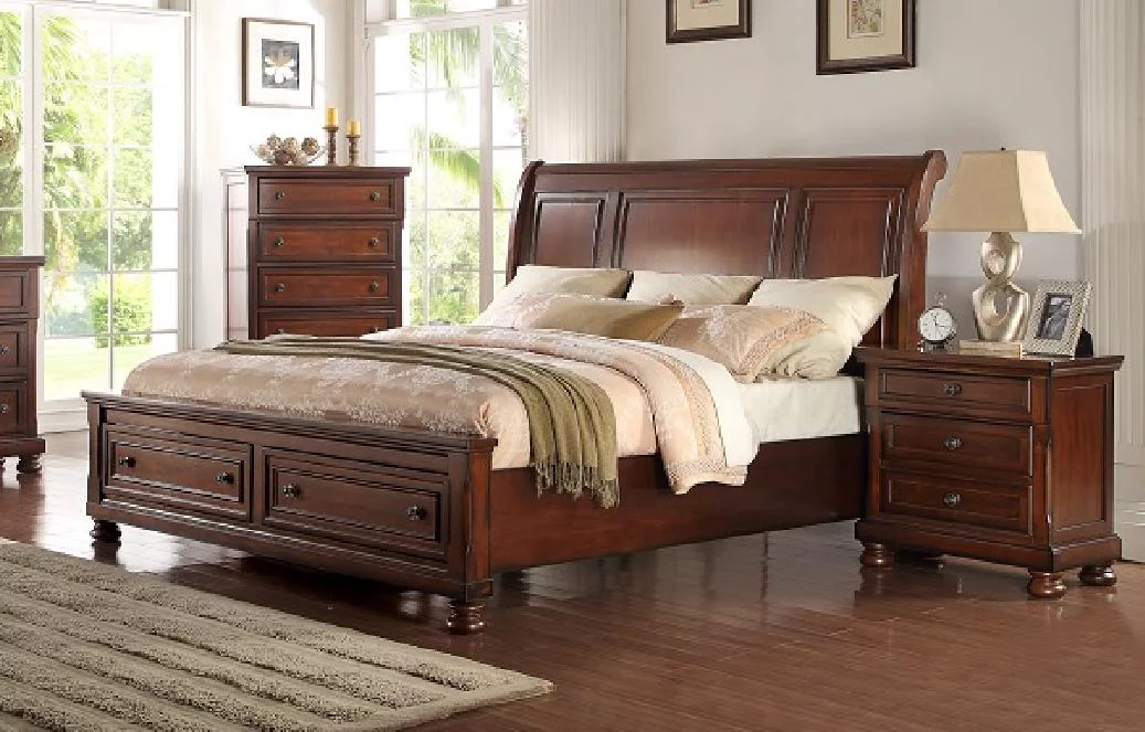 McFerran B608-EK Cherry Wood Finish Eastern King Platform Bedroom Set 4Pcs - Womvr