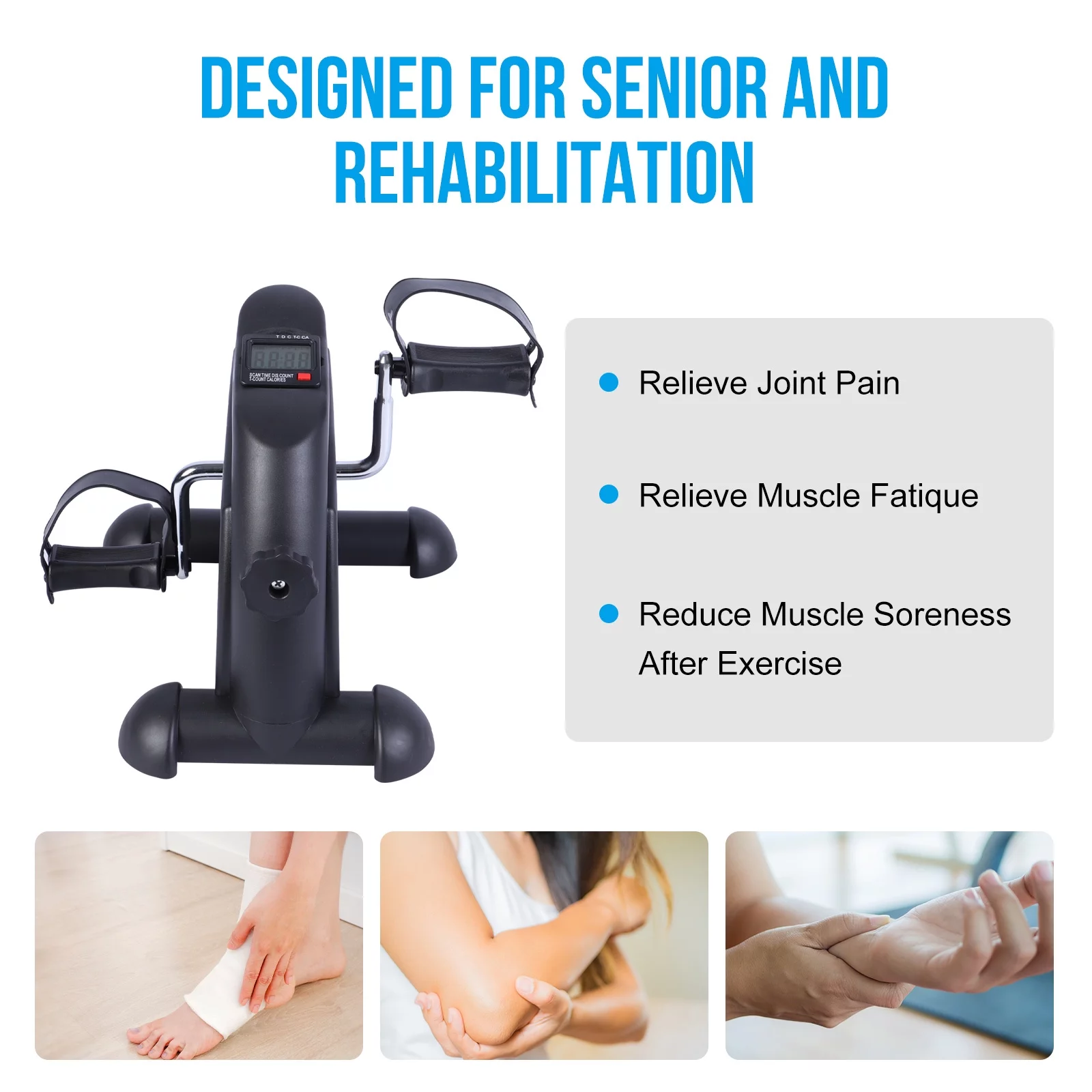 Mini Exercise Bike for Legs and Arm Pedal Stationary, Under Desk Workout Cycle Home Black Exercise Peddle Leg Exerciser with LCD Display for Home Office - Womvr