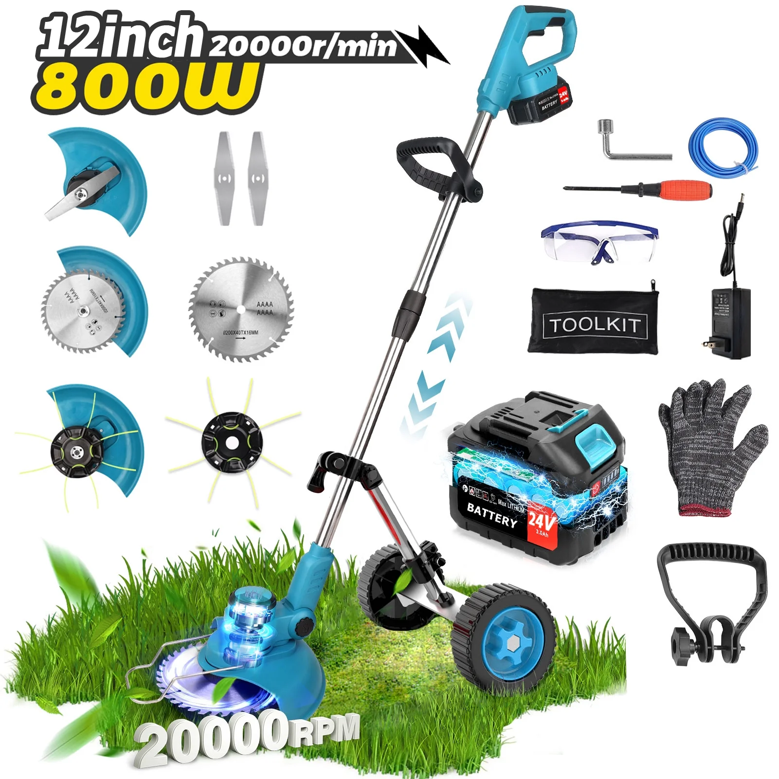 Tanbaby G62-465D String Trimmer Cordless Electric Edger, 8 inch 3-in-1 Brushless Motor Weed Kit - Womvr
