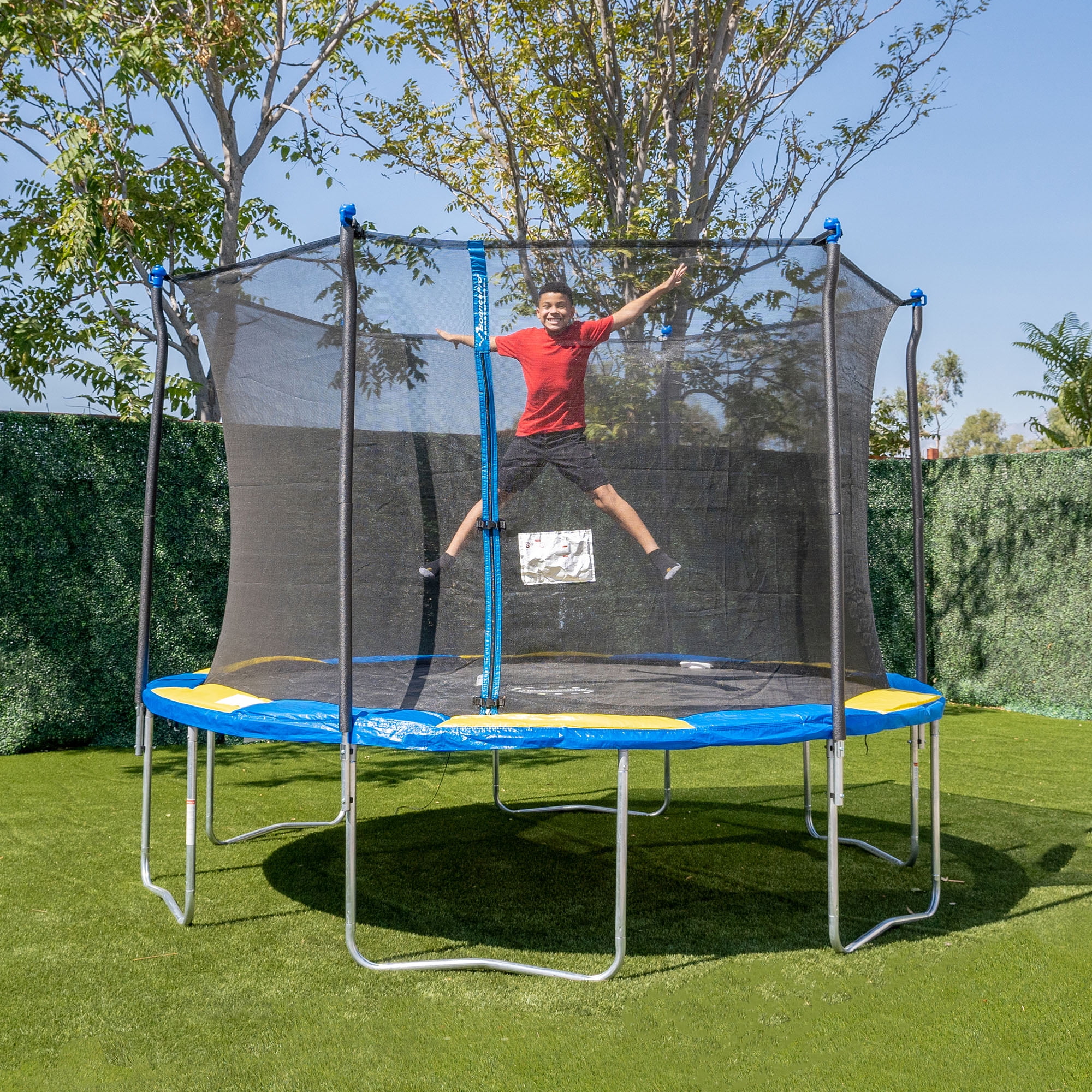 Bounce Pro 12' Trampoline with Enclosure Combo, Blue/Yellow - Womvr