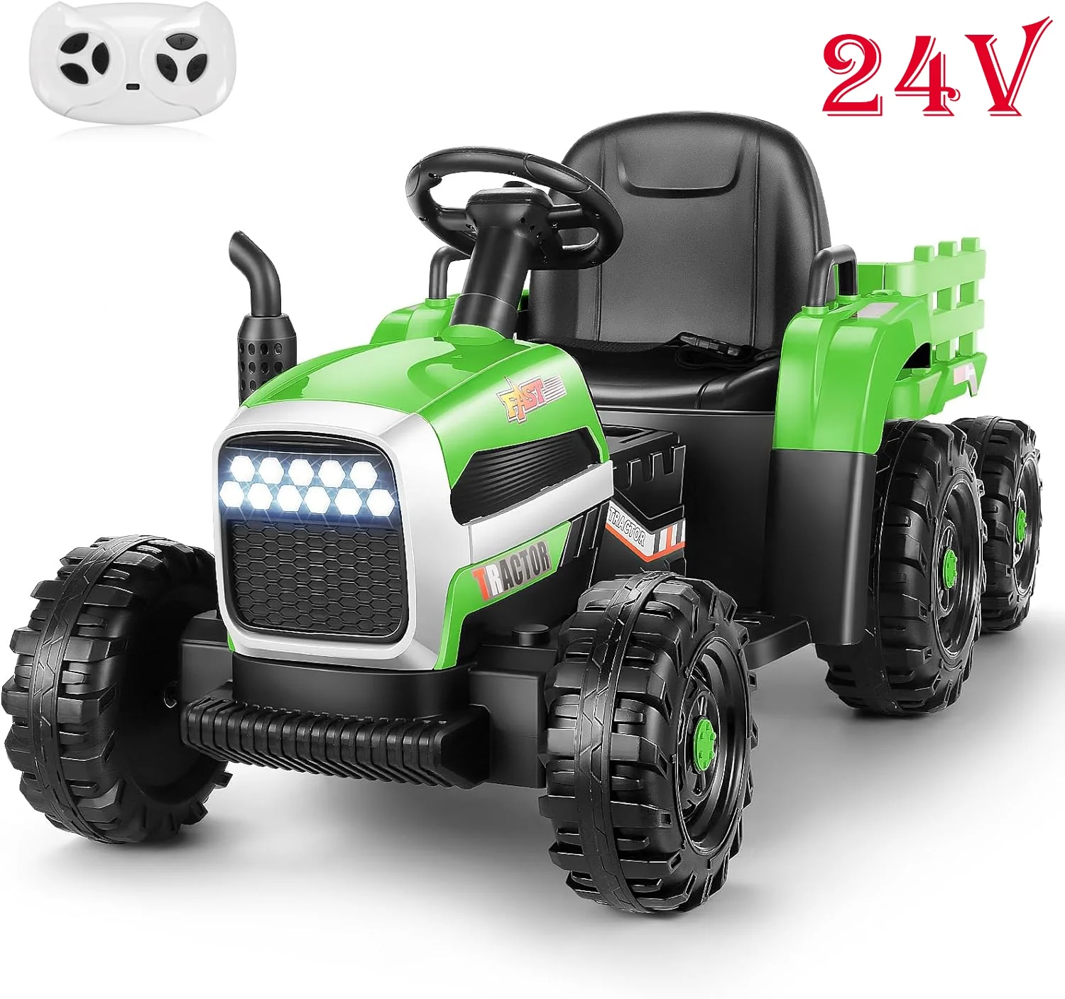 HNH 24V Ride on Toy,Kids Ride On Tractor with Trailer & Remote,Electric Car Toy with Bluetooth - Womvr