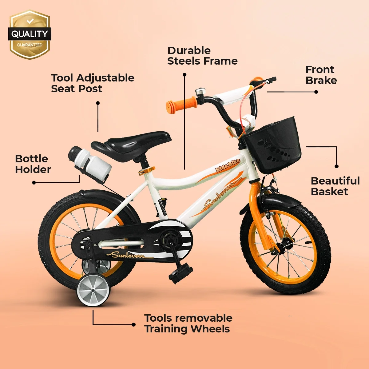 SUNLOVERR Orange Comet Boys Bike for Toddlers and Kids Ages 3-5 Years Old, 12 Inch Kids Bike with Training Wheels & Basket, Boy Bicycle with Handbrake. - Womvr