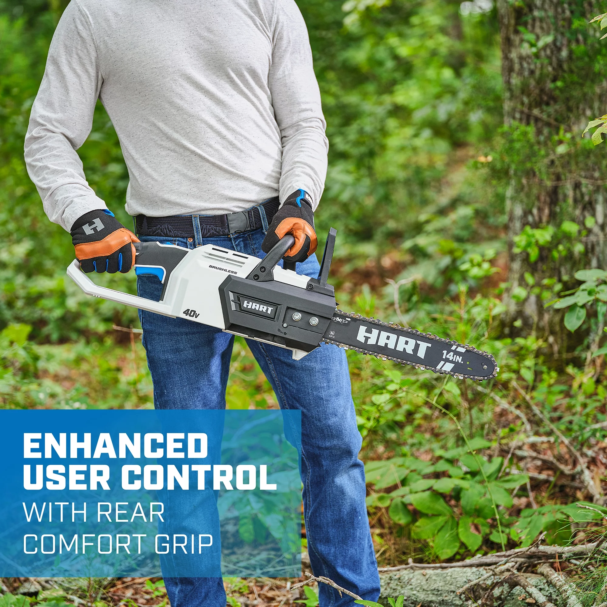 HART 40-Volt 14-inch Battery-Powered Brushless Chainsaw Kit, (1) 4.0Ah Lithium-Ion Battery - Womvr