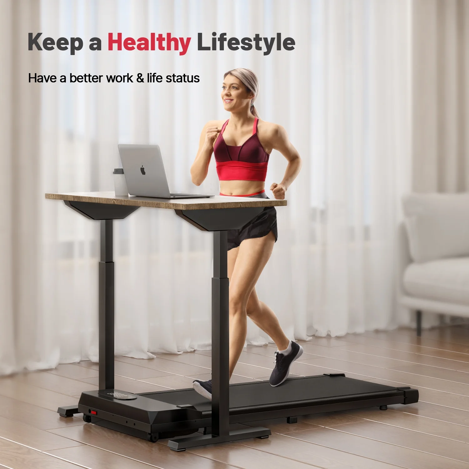 Bigzzia Walking Pad, 2 in 1 Under Desk Treadmill with Remote Control and LCD Display, Compact Treadmill for Home & Office, Silver - Womvr