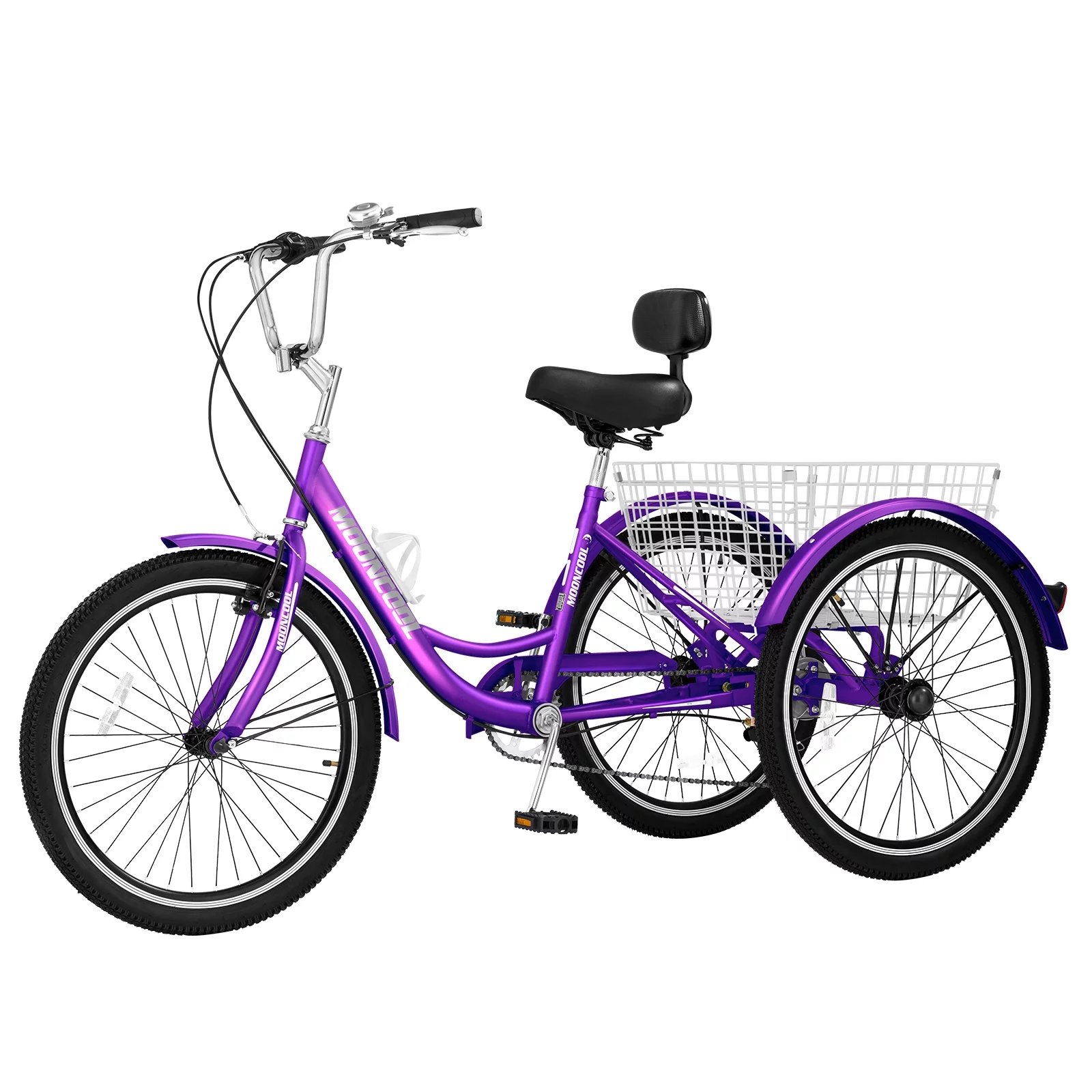 MOPHOTO Adult Tricycle for Seniors (Cyan, 26inch /7-Speed), Low Frame Three Wheel Bikes with Large Basket & Bell, 3 Wheel Cargo Bicycle, Safe and Durable Trike - Womvr