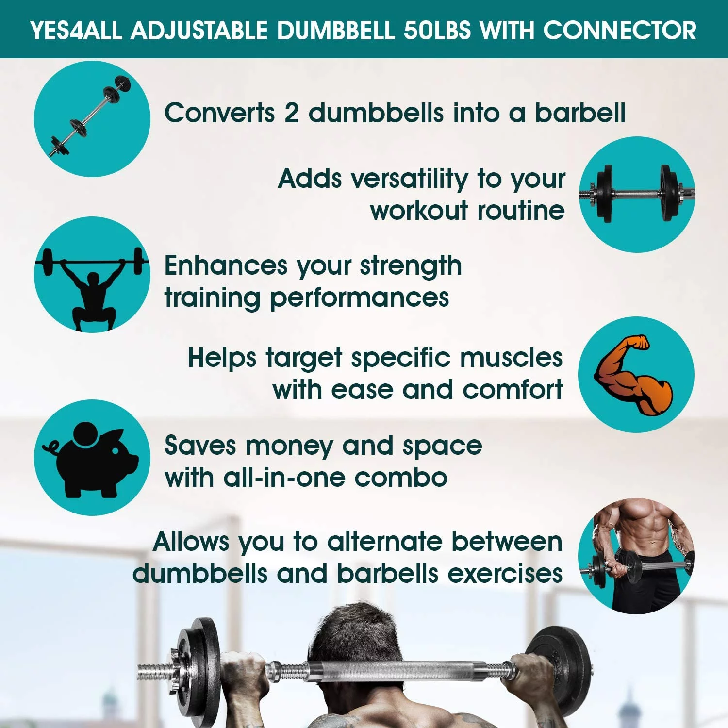 Yes4All 100 lbs Adjustable Dumbbells + Dumbbell Connector, Combo/Set - Womvr