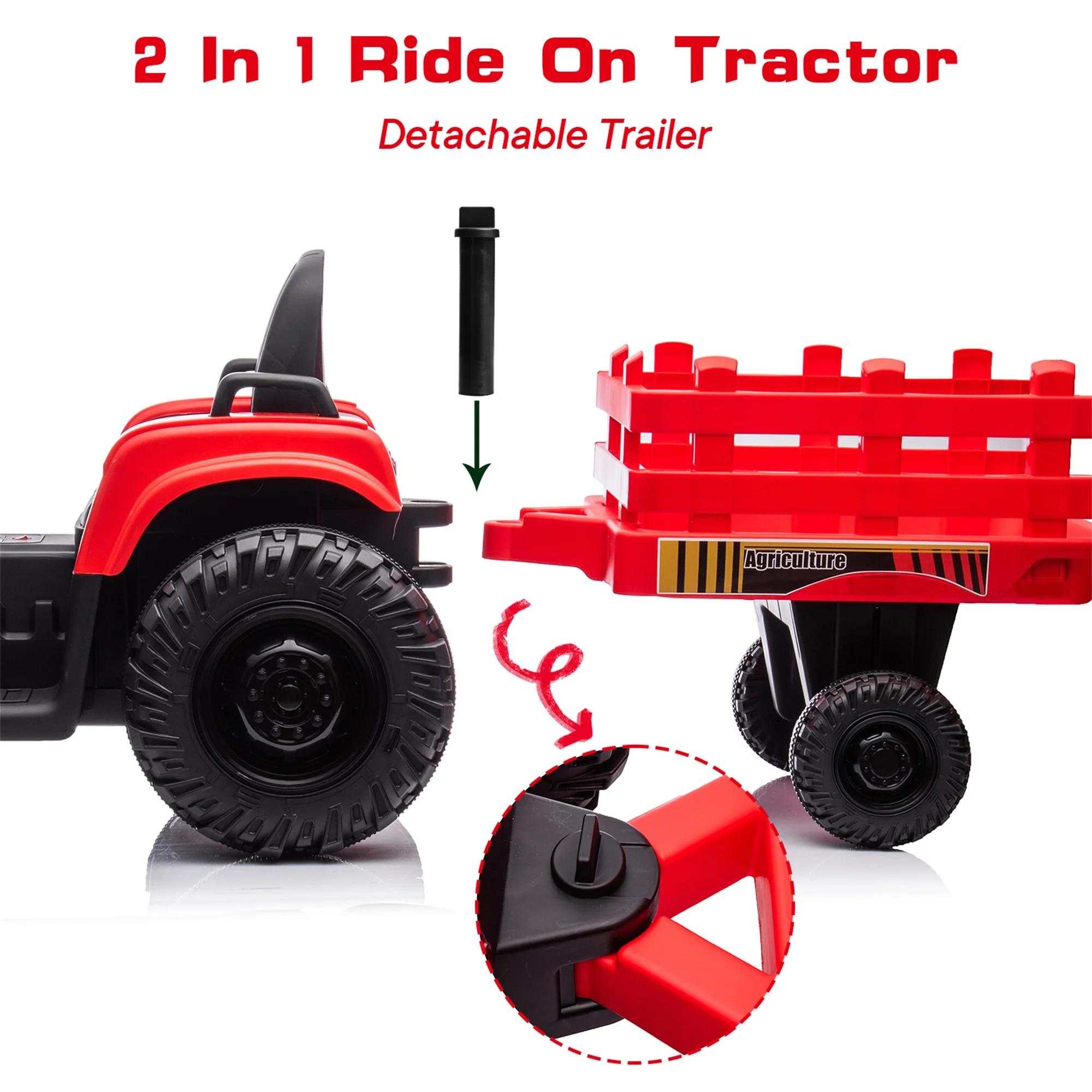 Outfunny 24V Ride on Toy for Big Kids, Powered Ride On Tractor with Trailer & Remote - Red - Womvr
