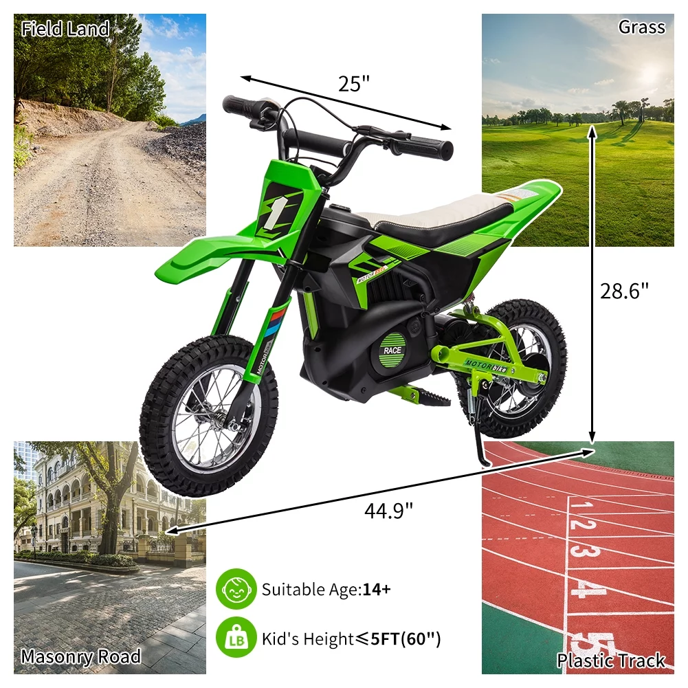 EastVita 24V 250W Electric Off-Road Motorcycle, Kids' Fast Speed Ride on Motocross Toys for Age 8+ Green - Womvr