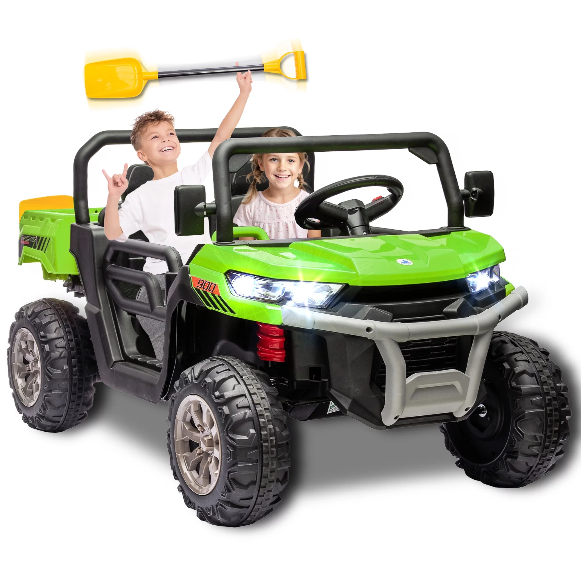 24V 2 Seater Ride on Toys, Ride On UTV with 2x200W Motor Ride On Dump Truck, Ride On Car with Dump Bed/Shovel, Electric Vehicle with Rubber Tires, LED Light, Music, Remote Control, Black - Womvr