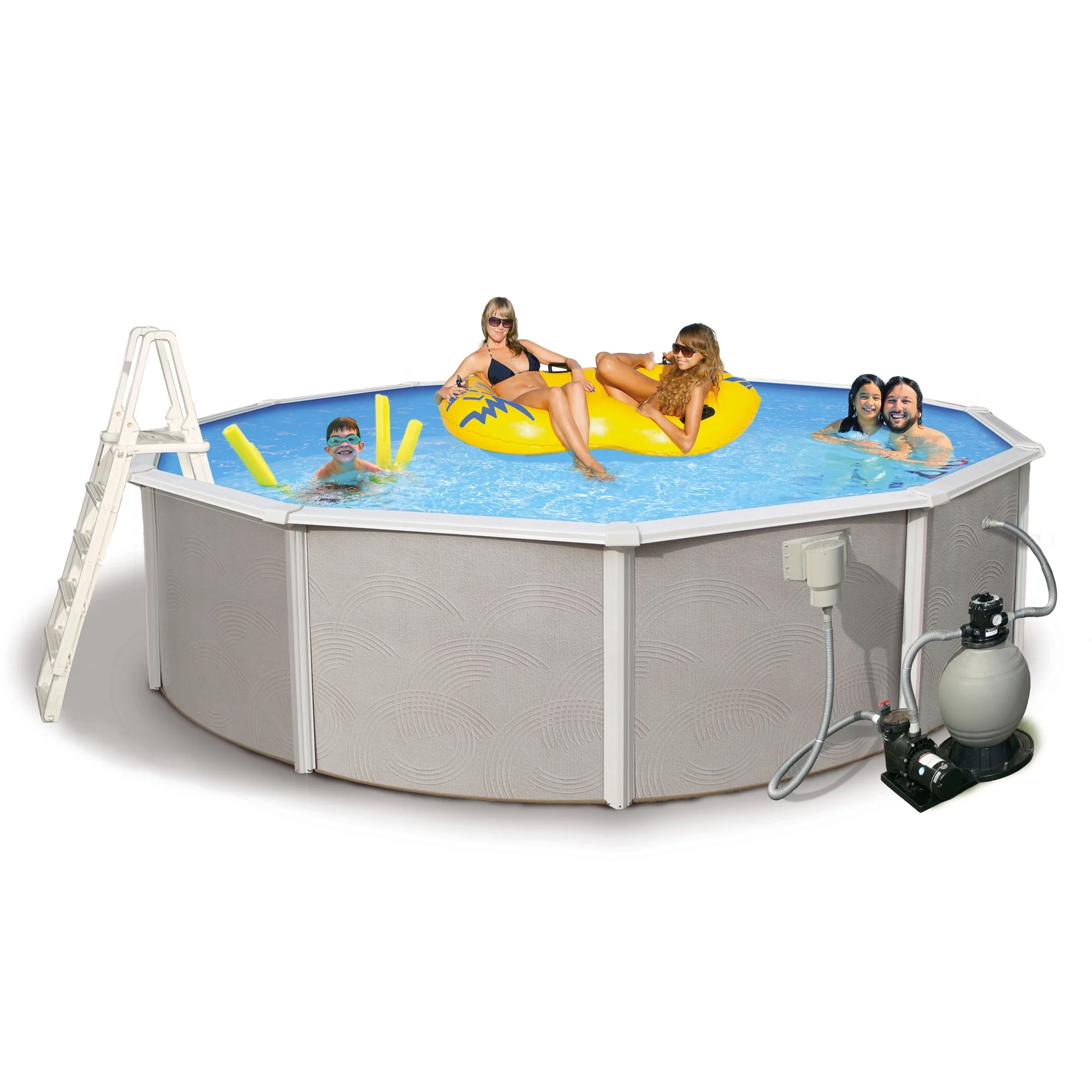 Blue Wave Belize 24-ft Round 52-in Deep 6-in Top Rail Metal Wall Swimming Pool Package - Womvr