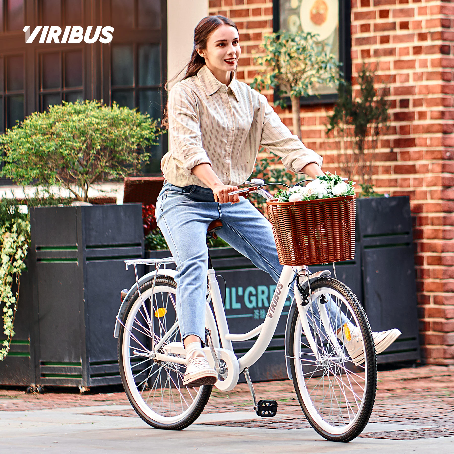 Viribus 26 Inch Women's Comfort Bike with Basket Step Through Bike for Women & Men White - Womvr