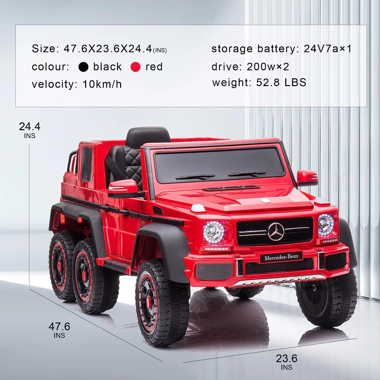 BATE Mercedes Benz 24V Powered Ride On Cars with 6 Wheels, Kids Ride On Toys with Remote Control, MP3 Player,  Red - Womvr