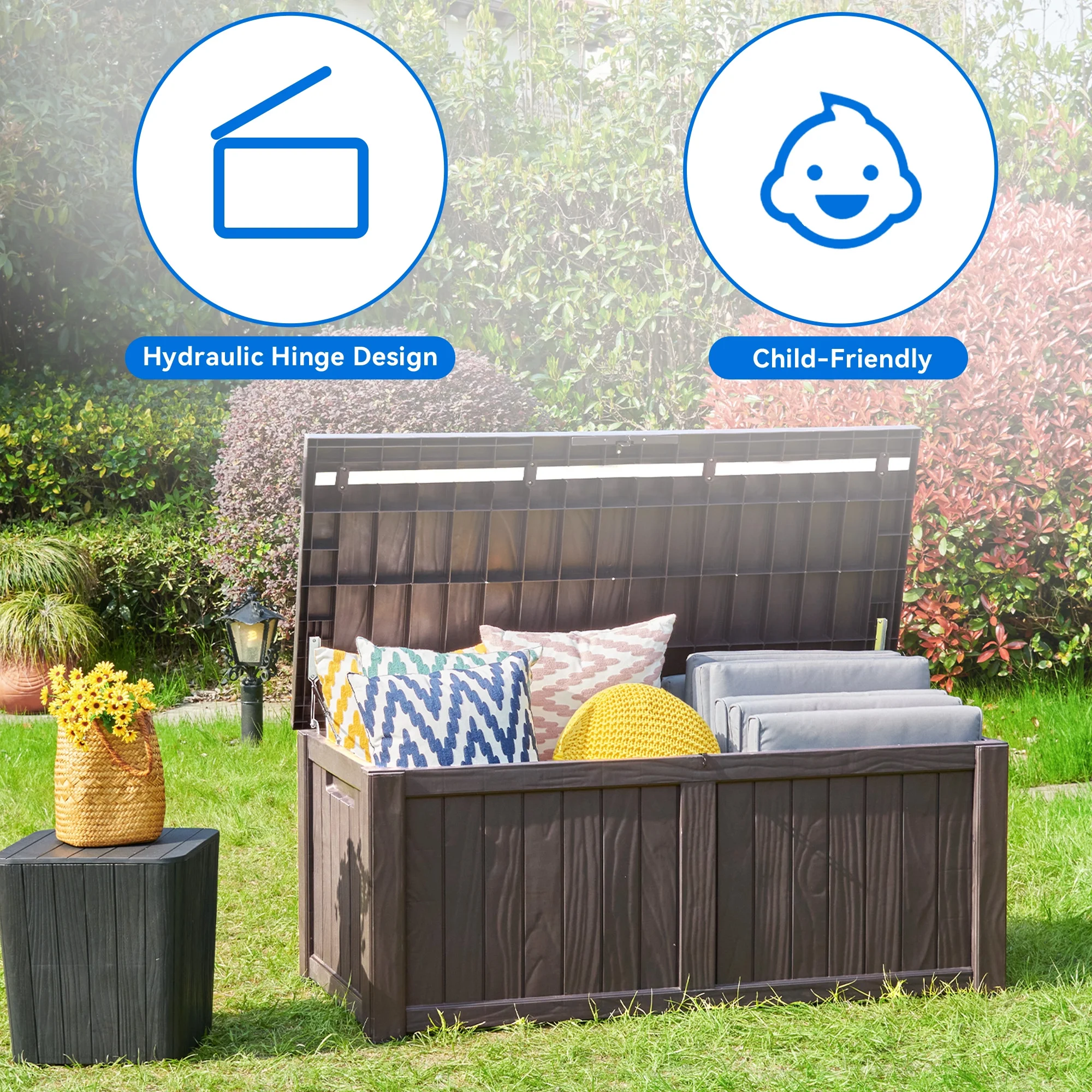 Dextrus Outdoor Storage Deck Box for Outdoor Pillows and Pool Supplies - Large Resin Patio Storage 120 Gallon Capacity, Lockable Lid, Waterproof (Brown) - Womvr
