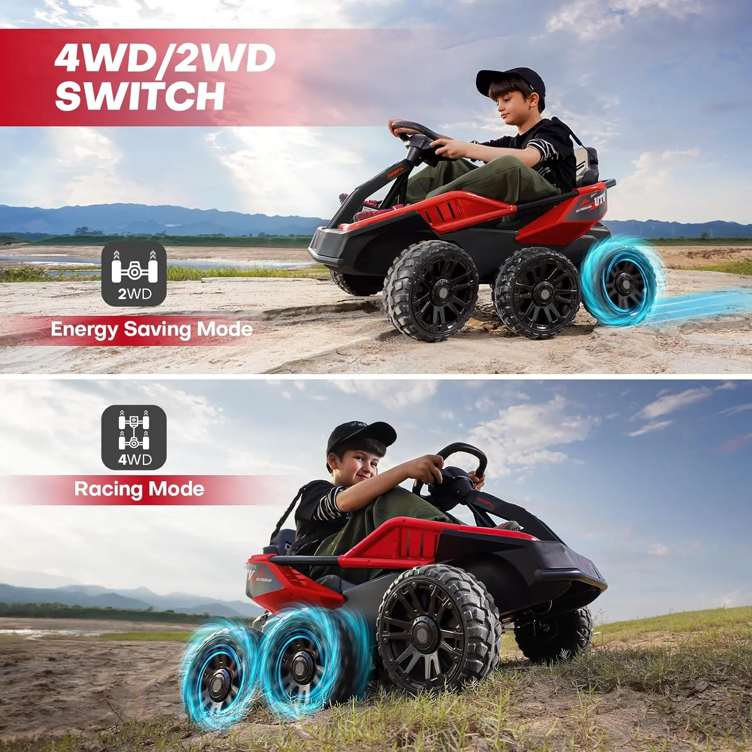 Teoayeah 24V Ride on Toys for Kids Ages 3-10, 2WD/4WD Switch, 4x75W Powerful Electric Car, 4 Shock Absorbers, Parent Remote, Music Player - Green - Womvr