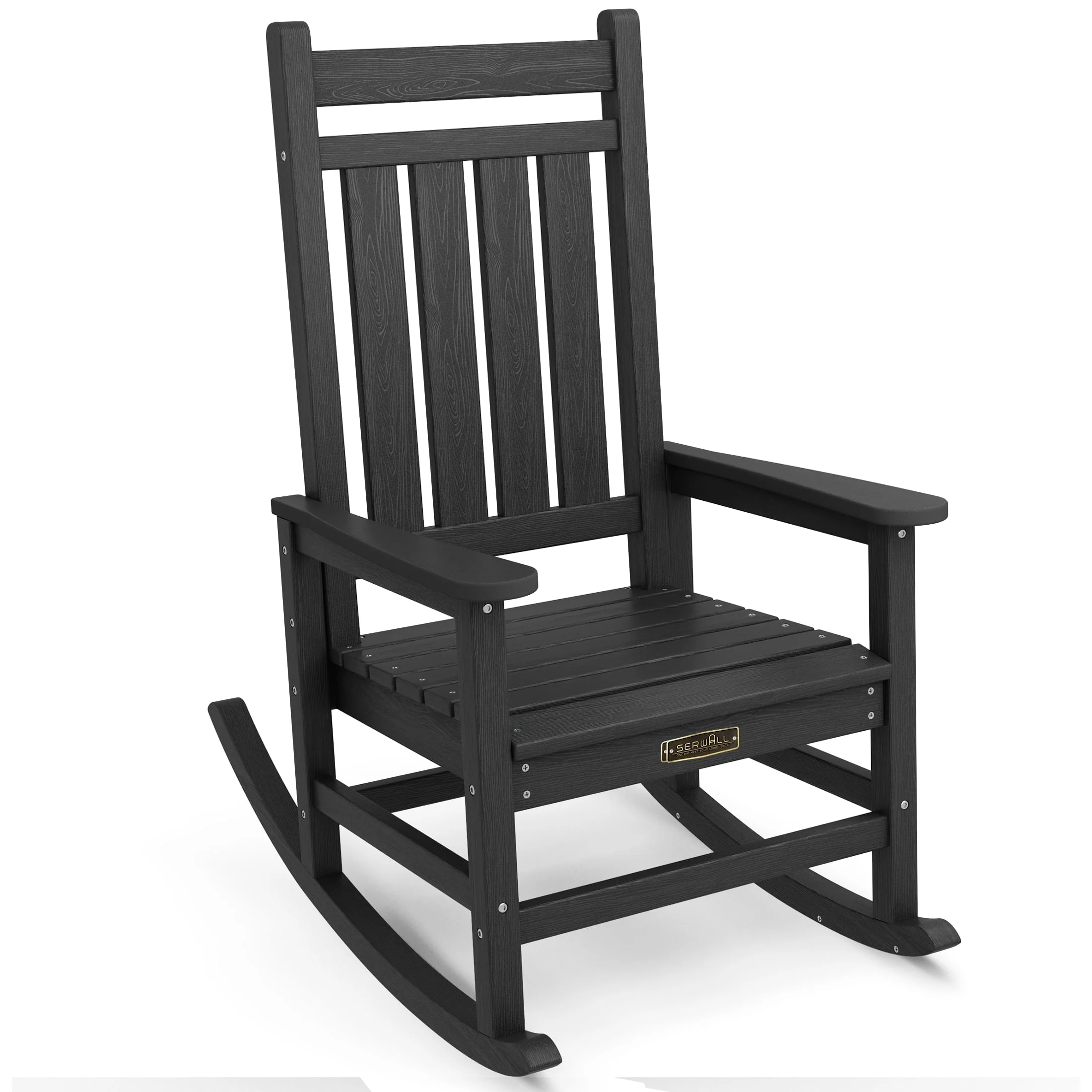 SERWALL Outdoor Oversized Slat Rocking Chair, HDPE Plastic Porch Rocker, Gray - Womvr