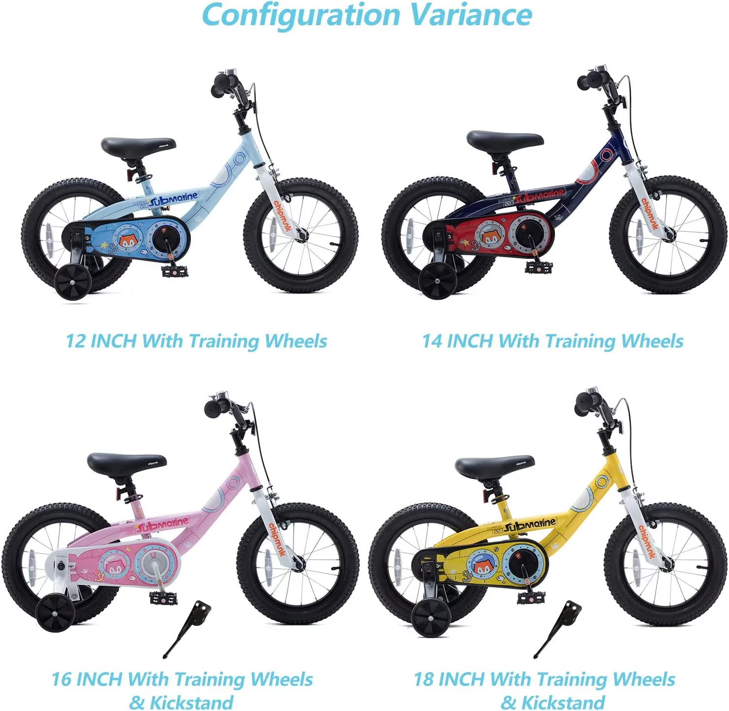 Royalbaby Chipmunk Boys Girls and Kid's Submarine Steel 18 In Bike with kickstand Blue - Womvr