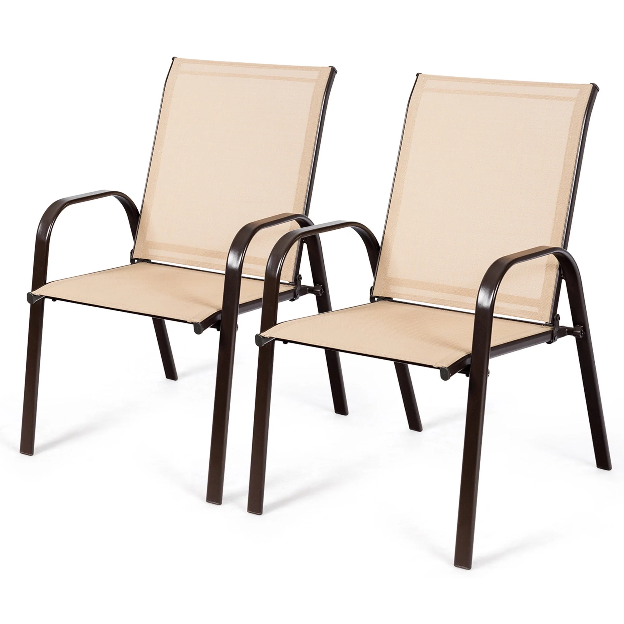 Gymax Set of 2 Patio Chairs Dining Chairs w/ Steel Frame Yard Outdoor Grey - Womvr