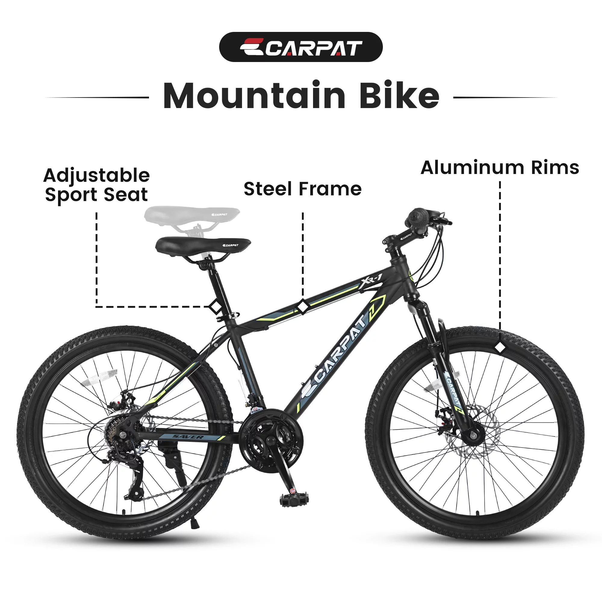 24 inch Mountain Bike, Shimano 21 Speed Drive, Dual Disc Brake, Front Suspension MTB For Boy Girl - Womvr