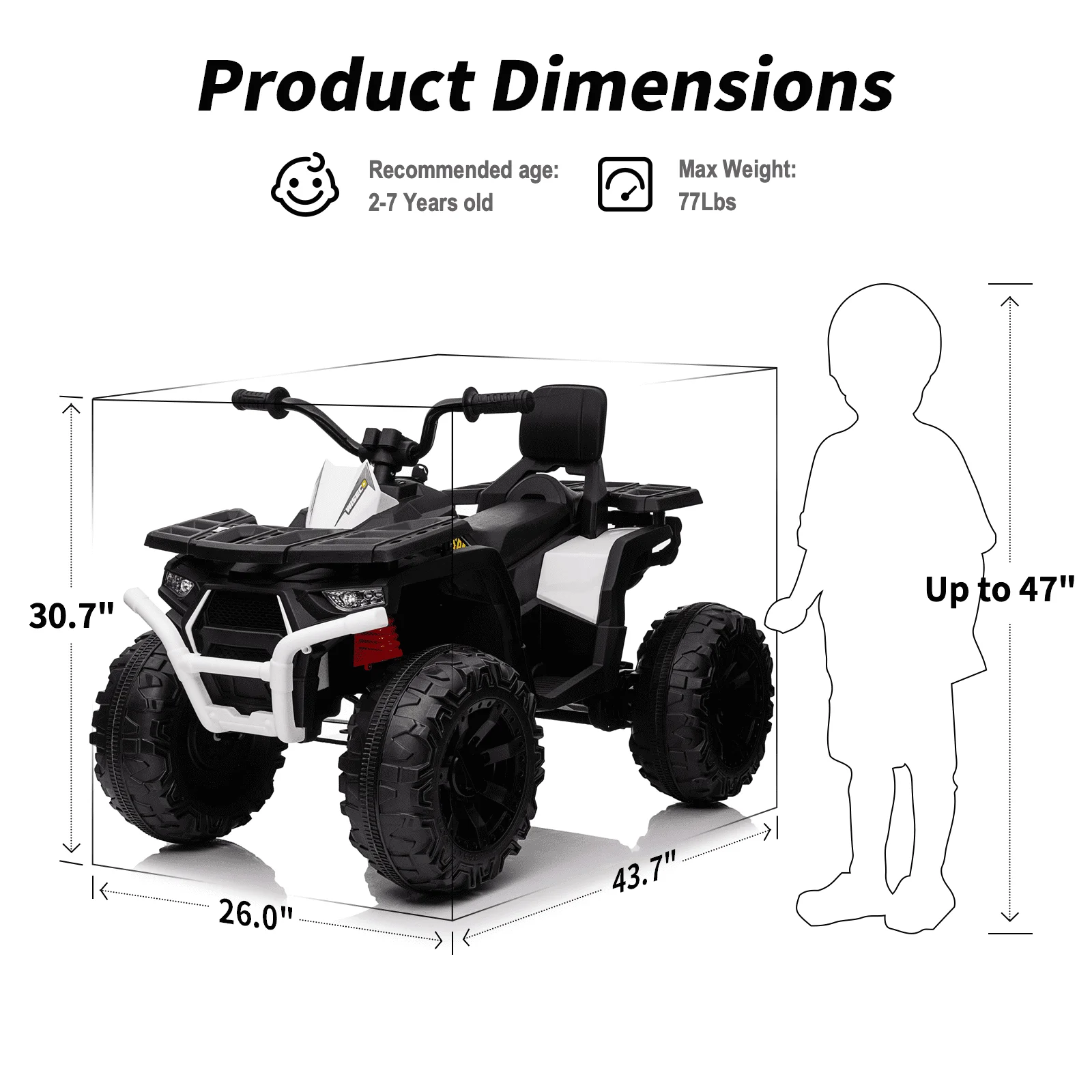 Hikiddo JC333 24V Ride on Toy, Kids ATV 4-Wheeler with 400W Motor, 2 Seater - Black - Womvr