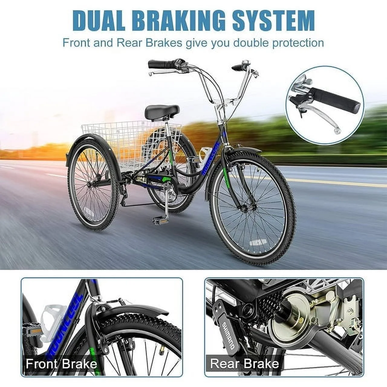 Lilypelle Adult Tricycles 7 Speed 20/24/26 Inch Three Wheel Bike Cruiser Trike with Low-Step Through Frame/Large Basket for Men, Women, Seniors - Womvr