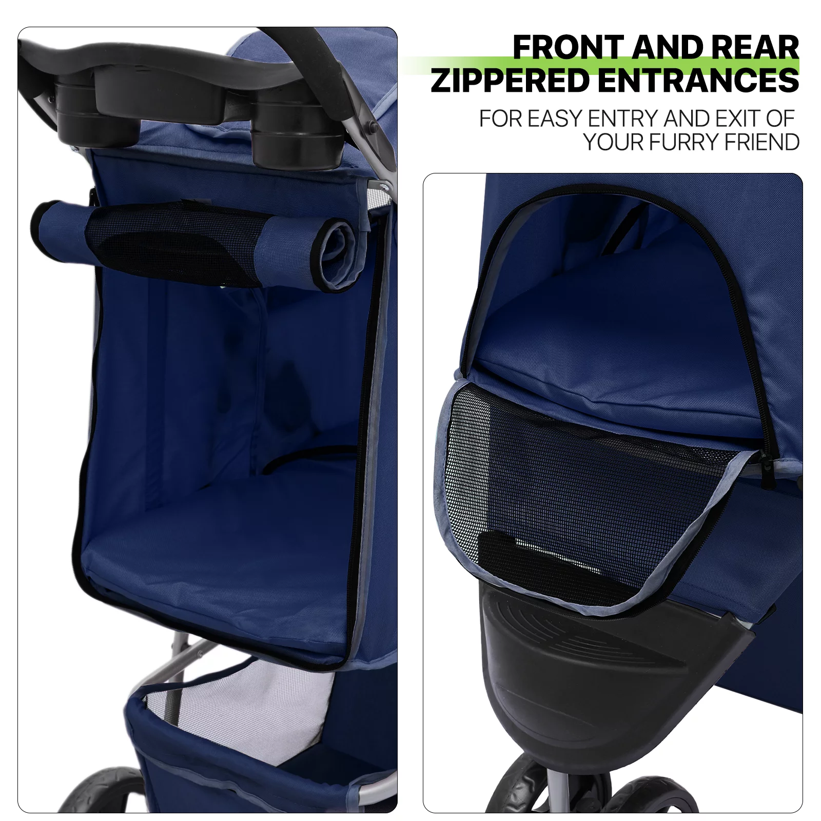 Magshion Foldable Pet Dog Stroller with Wheels, Cat Dog Stroller with Storage Basket and Cup Holder for Small and Medium Cats, Dogs, Puppy, Navy Blue - Womvr