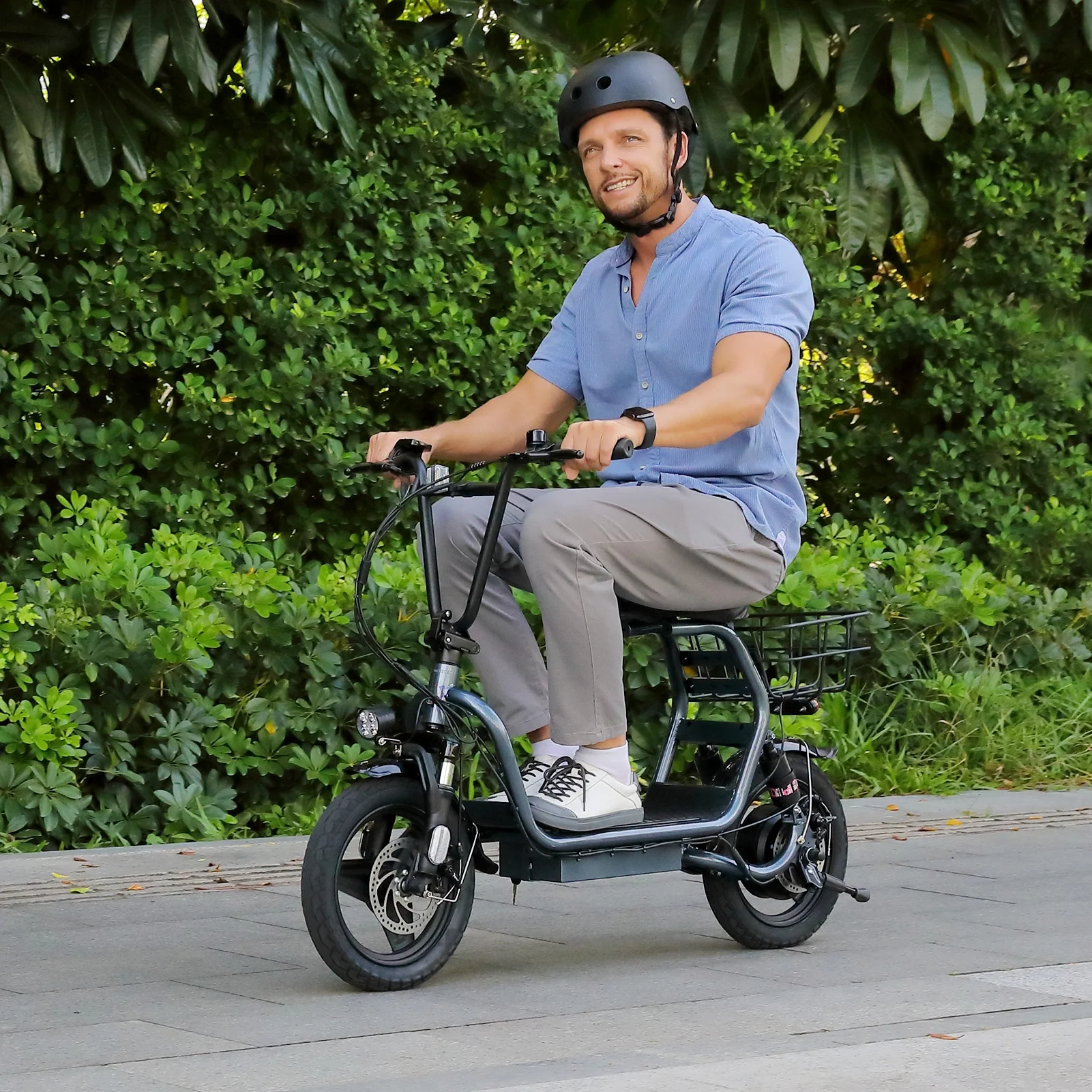 Caroma 500W Electric Scooter with Seat for Adult, 14 inch Commuter Electric Scooter with Dual Shock Absorbers and Basket - Up to 25 Miles 20 MPH, Silver - Womvr