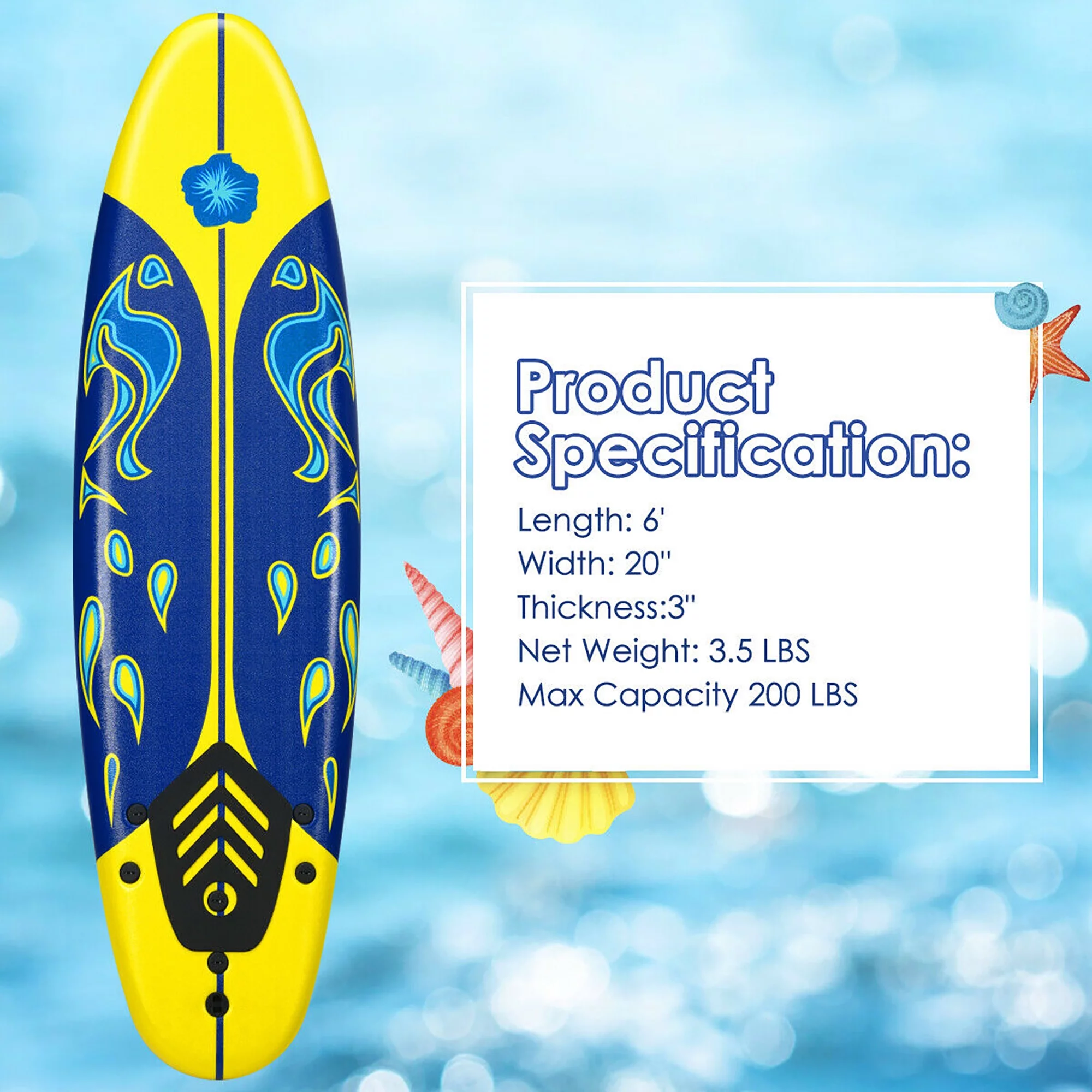 Costway 6' Surfboard Foamie Body Surfing Board W/3  Fins & Leash for Kids Adults Red - Womvr