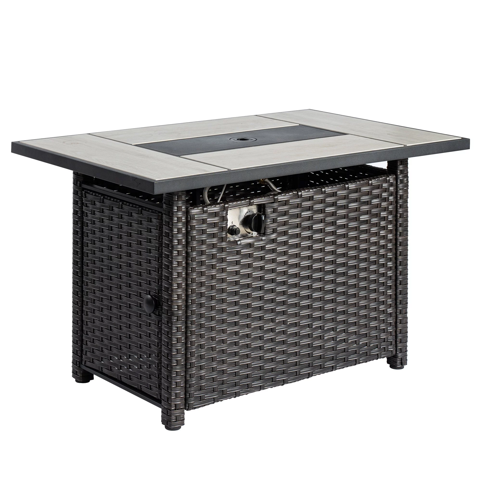 Ovios Outdoor Wicker Propane Fire Pit Table 42-Inch 50,000 BTU Flame Gas Fire Pits for Patio with Waterproof Cover & Lid Rectangle - Womvr
