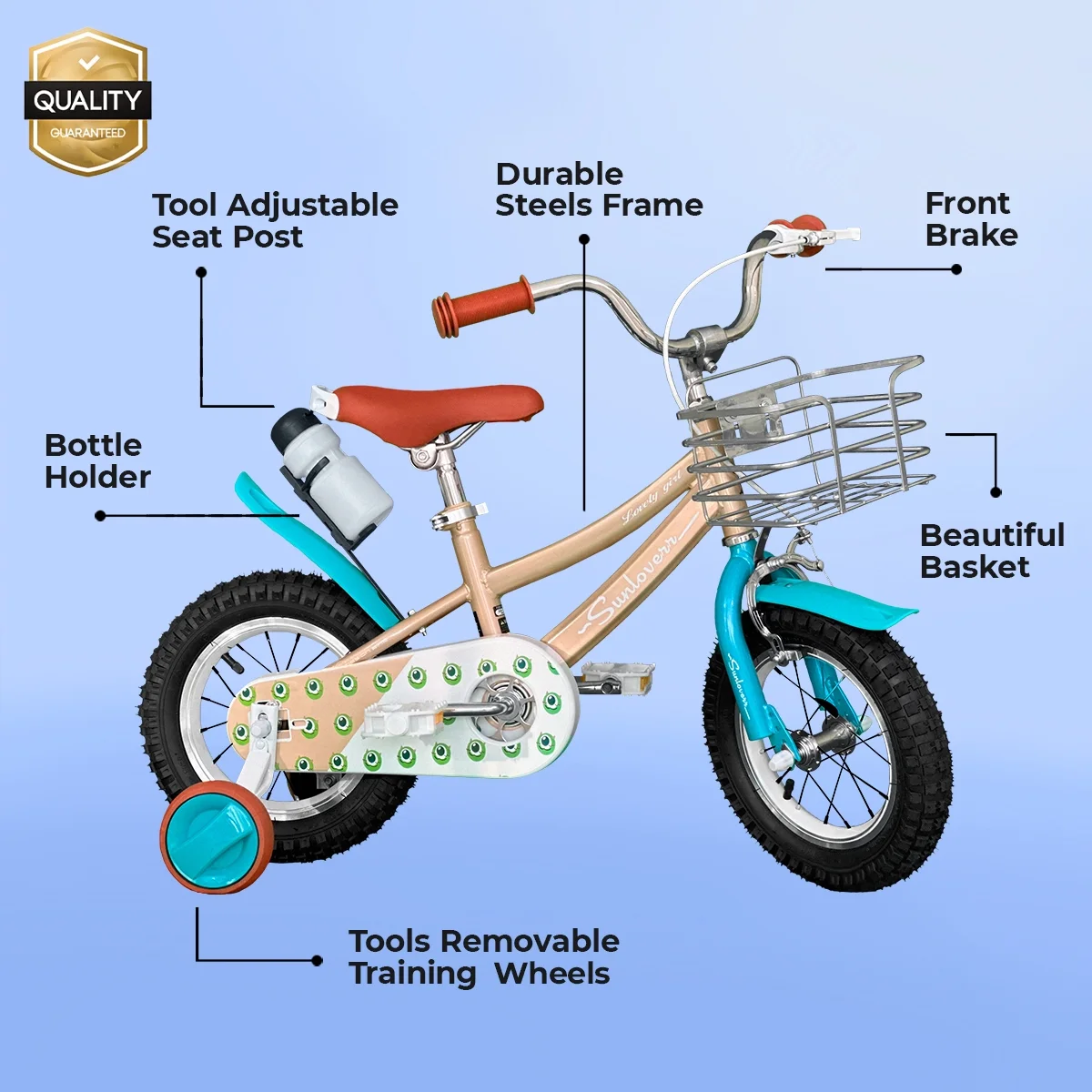 SUNLOVERR Adventure Kids Bike for Toddlers and Kids Ages 3-5 Years Old, 12 Inch Kids Bike with Training Wheels & Basket, Boy Bicycle with Handbrake. - Womvr
