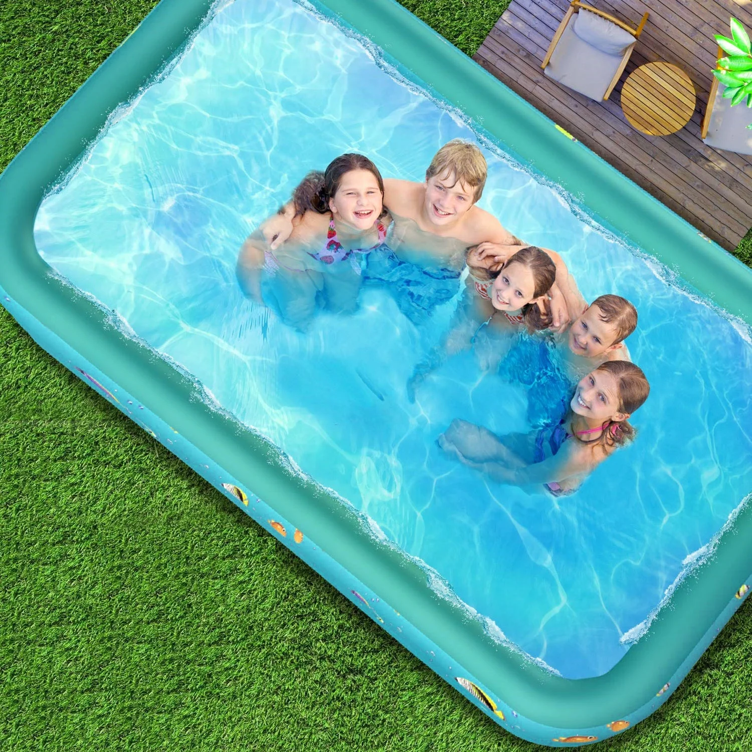 Inflatable Pool, 6.9 x 5 x 1.8 ft Family Swimming Pools for Kids, Toddlers, Infant, Adult, Rectangular, Thickened - Womvr