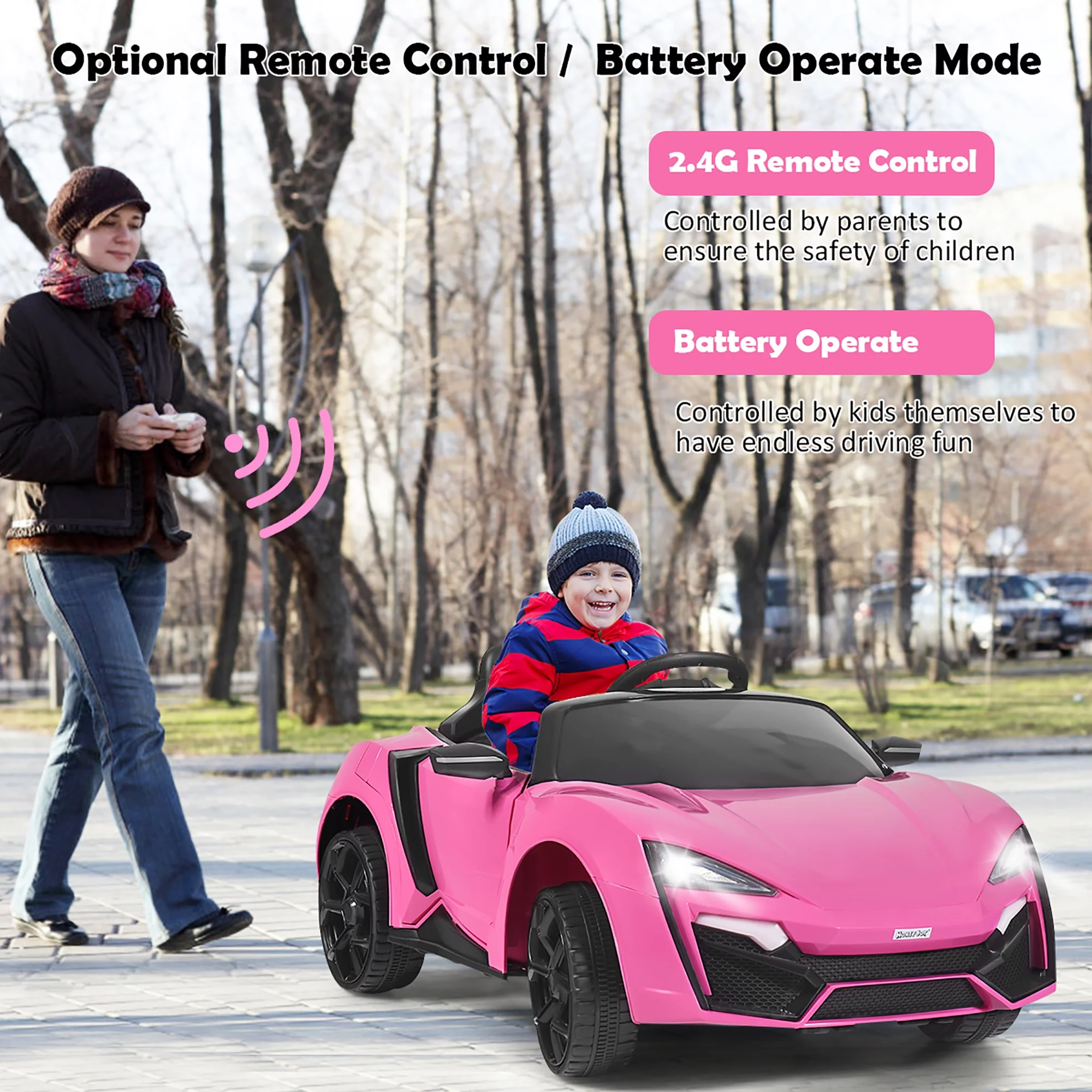 Costway 12V Kids Ride On Car 2.4G RC Electric Vehicle w/ Lights MP3 Openable Doors Pink - Womvr