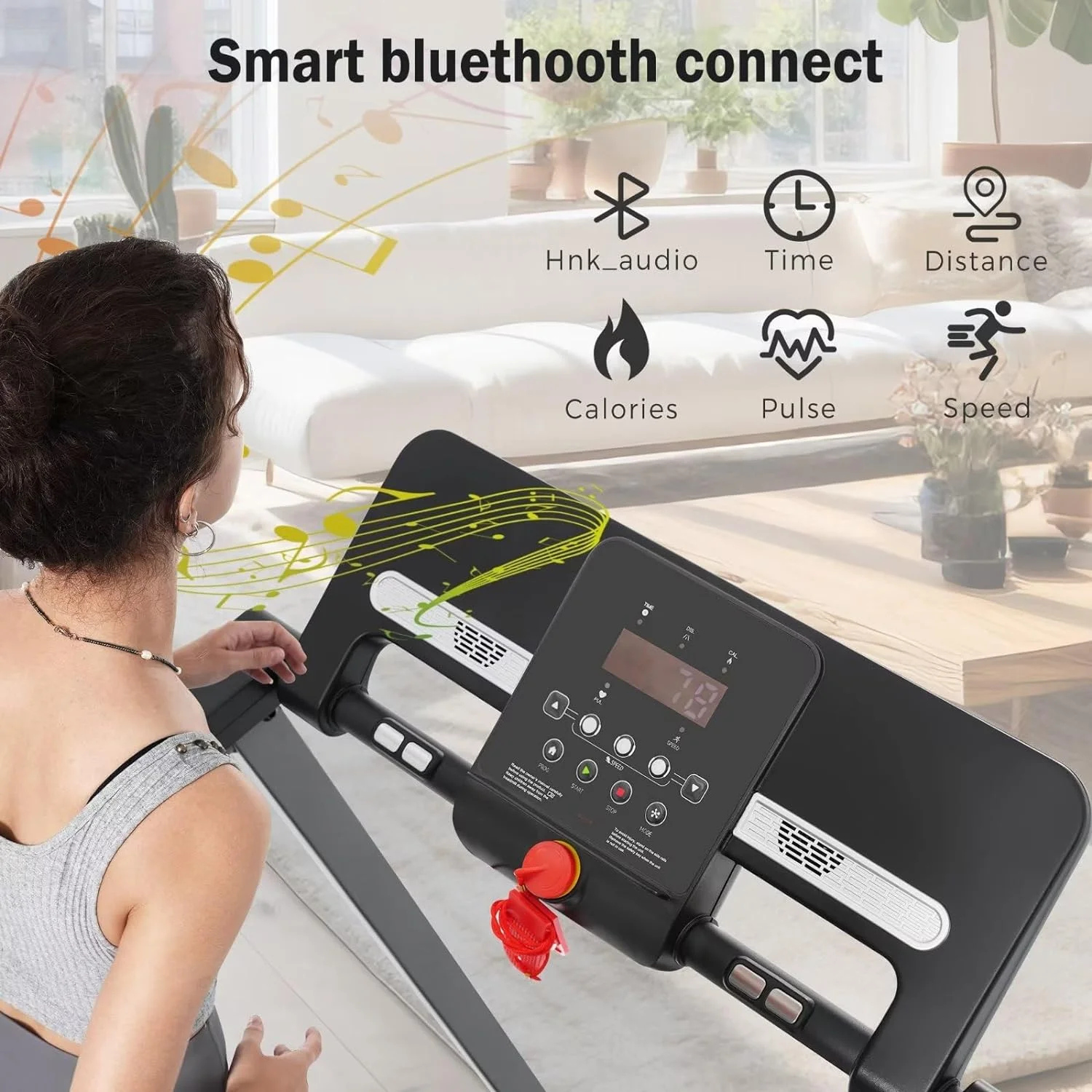 Folding Electric Treadmill Motorized Running Machine with Bluetooth Speaker 12 Perset Programs Walking Jogging Treadmill for Office Home Gym,Max Wight 300lb - Womvr