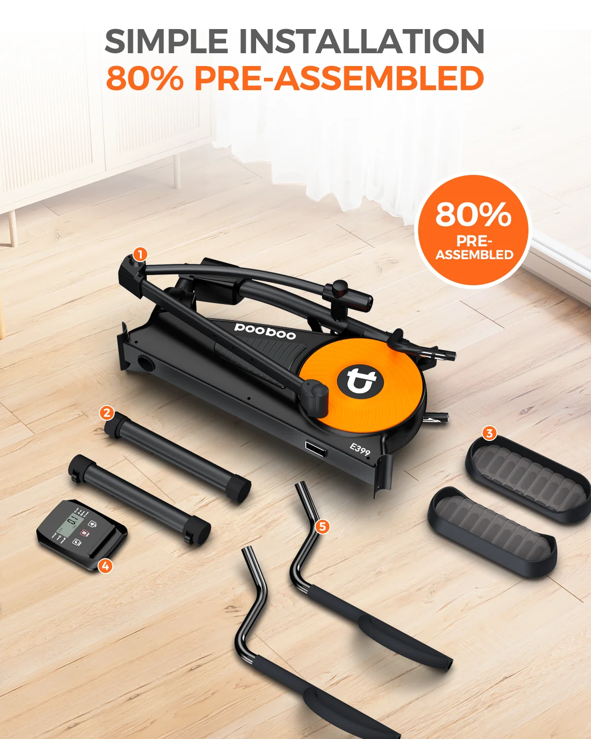 Pooboo Silent Magnetic Elliptical Bike Stationary Exercise Machine for Home Gym Cardio Workout 300lb - Womvr