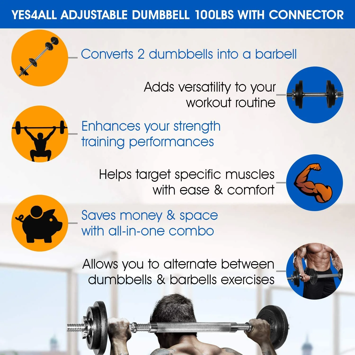Yes4All 100 lbs Adjustable Dumbbells + Dumbbell Connector, Combo/Set - Womvr
