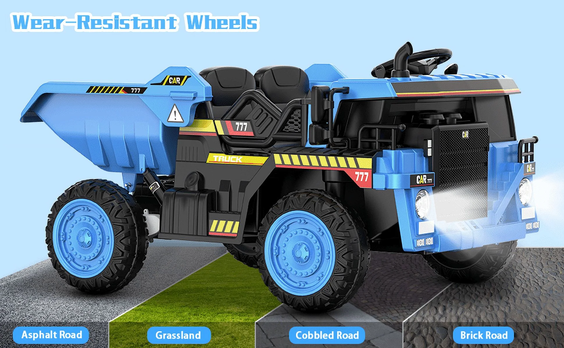 TOKTOO 12Volt Powered Ride on Toy Car for Girls Boys, Dump Truck w/ Electric Dump Bed, Remote Control, Music Player, 1 Seater Electric Car-Ochre Yellow - Womvr