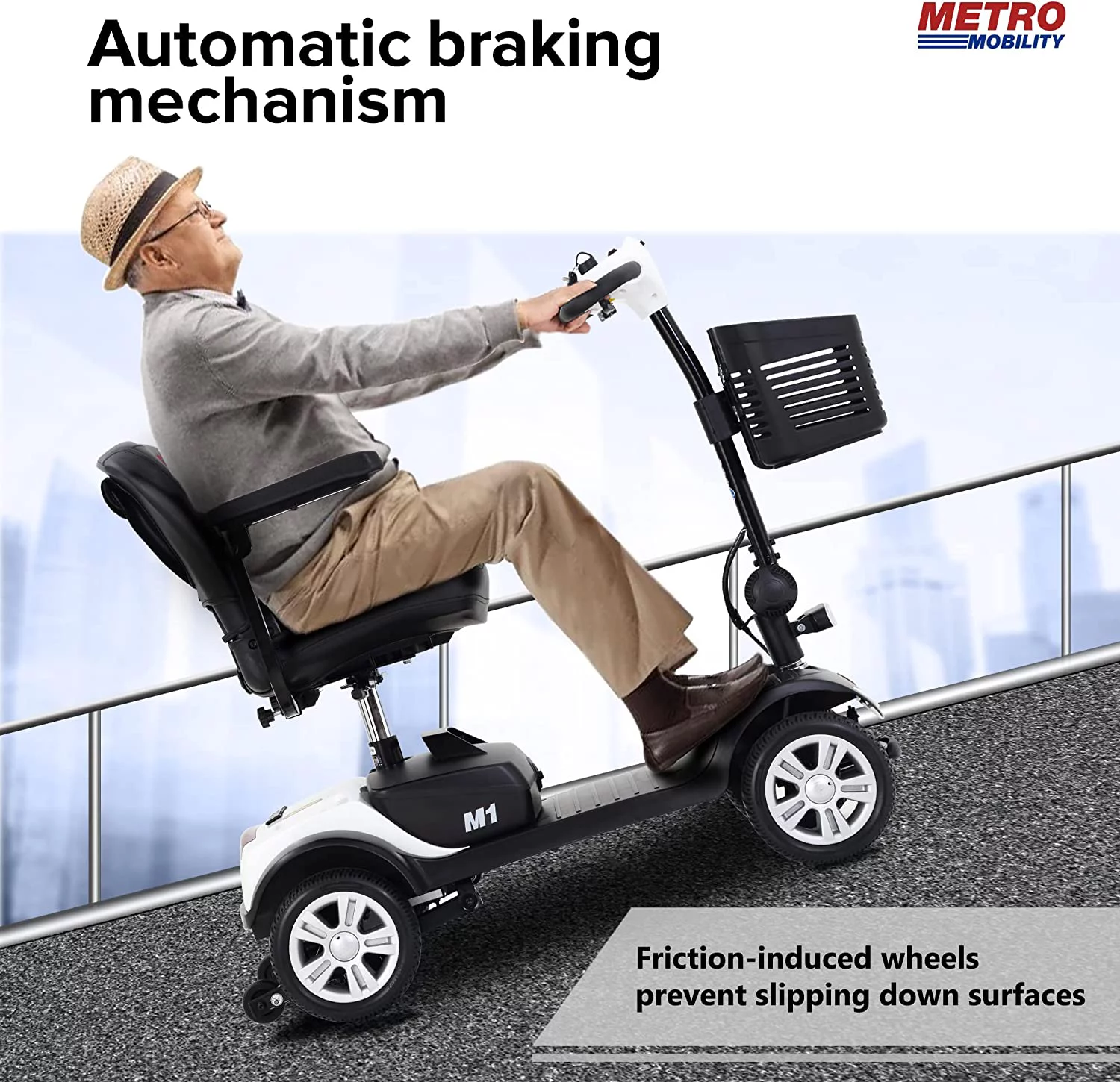 Electric Mobility Scooter for Adults and Seniors - 300 lbs Max Weight, 4-Wheel Powered Mobility Scooters Wheelchair Device for Travel, Elderly (with Head Light-White) - Womvr