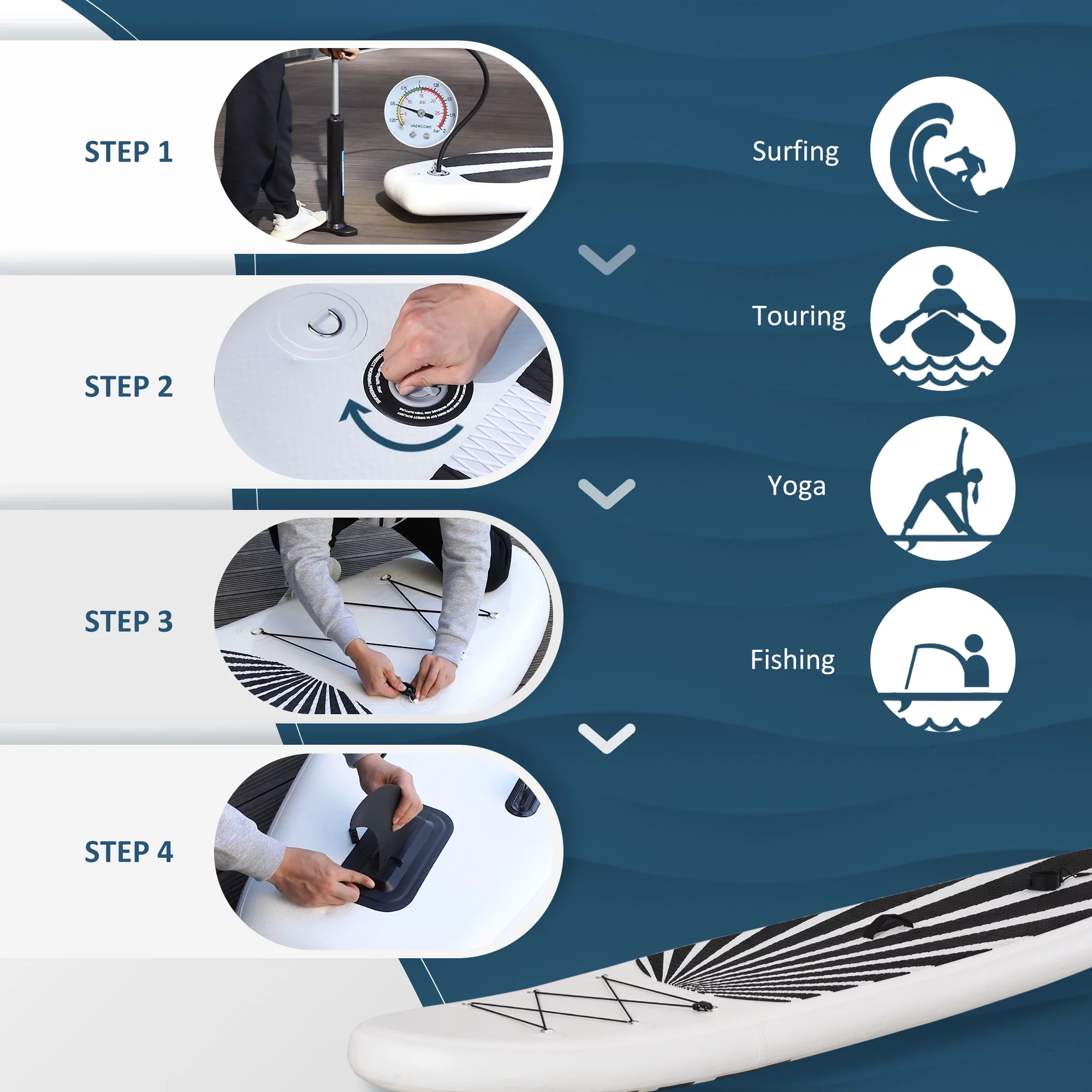 Soozier Inflatable Stand Up Paddle Board Ultra-Light Yoga SUP with Non-Slip Deck Pad, Premium Accessories, Waterproof Bag, Safety Leash and Hand Pump for Surfing, Touring and Fishing, Blue - Womvr