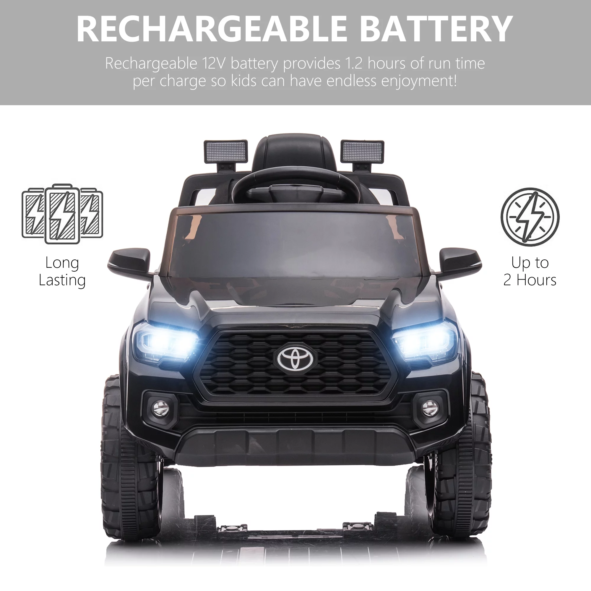 Licensed Toyota Tacoma Electric Ride on Vehicle for Kids, 12V Powered Ride on Car Toys with Remote Control, LED Lights, MP3 Player, Gray - Womvr